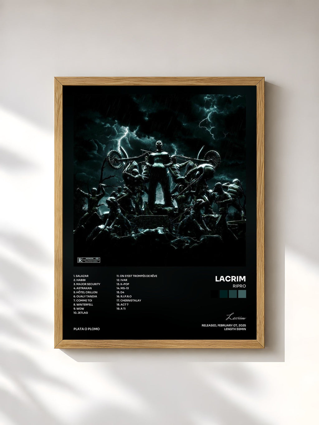 #bois Tableau de l'album RIPRO de Lacrim, cadre en bois brut, imprimé et encadré en France