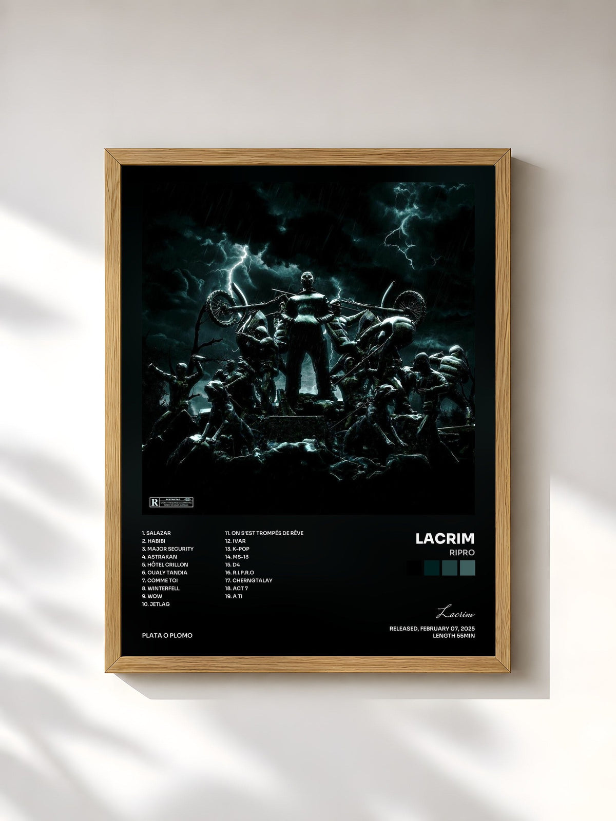 #bois Tableau de l'album RIPRO de Lacrim, cadre en bois brut, imprimé et encadré en France