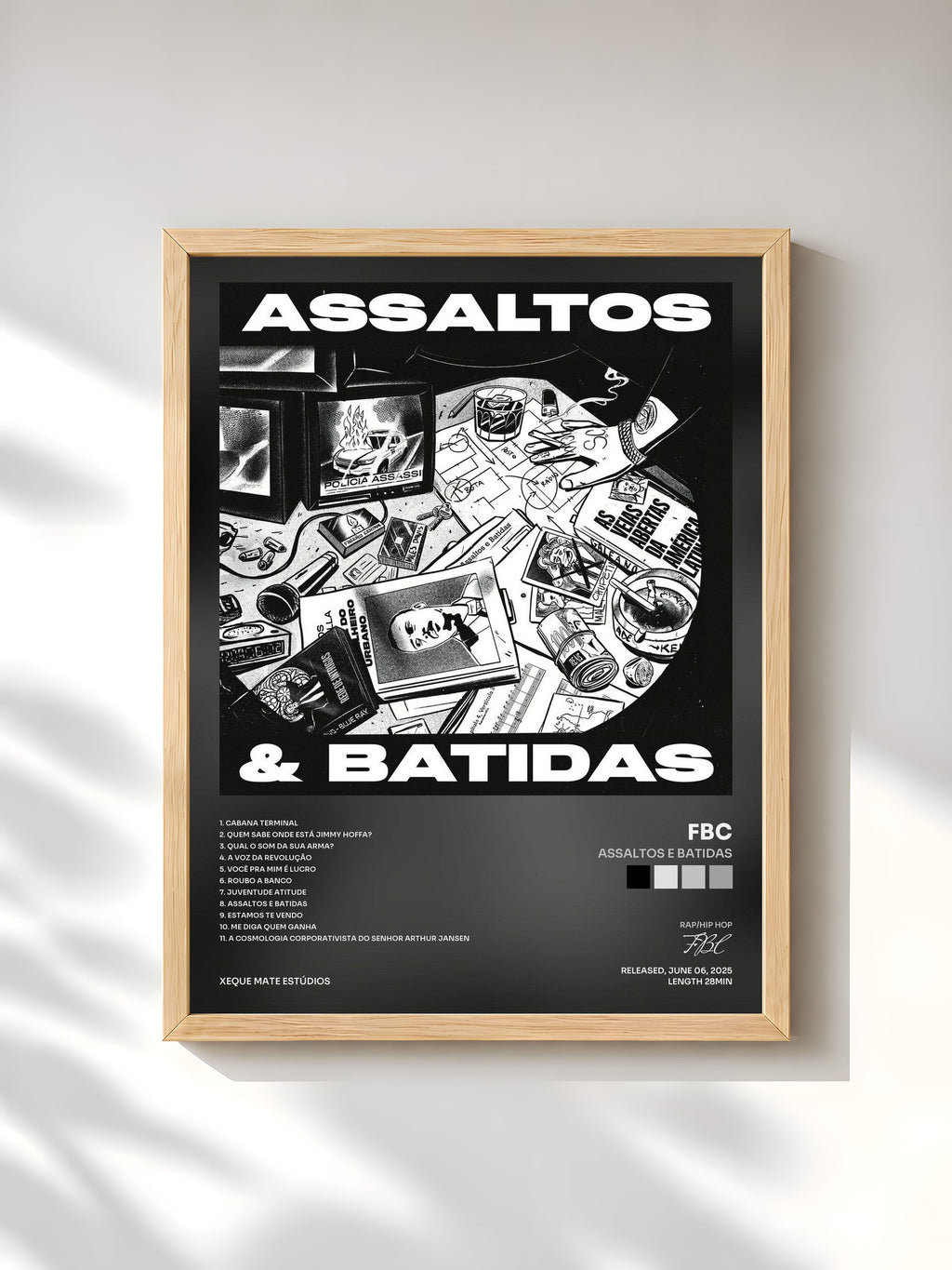 #bois Tableau de l'album ASSALTOS E BATIDAS de FBC, cadre en bois brut, imprimé et encadré en France