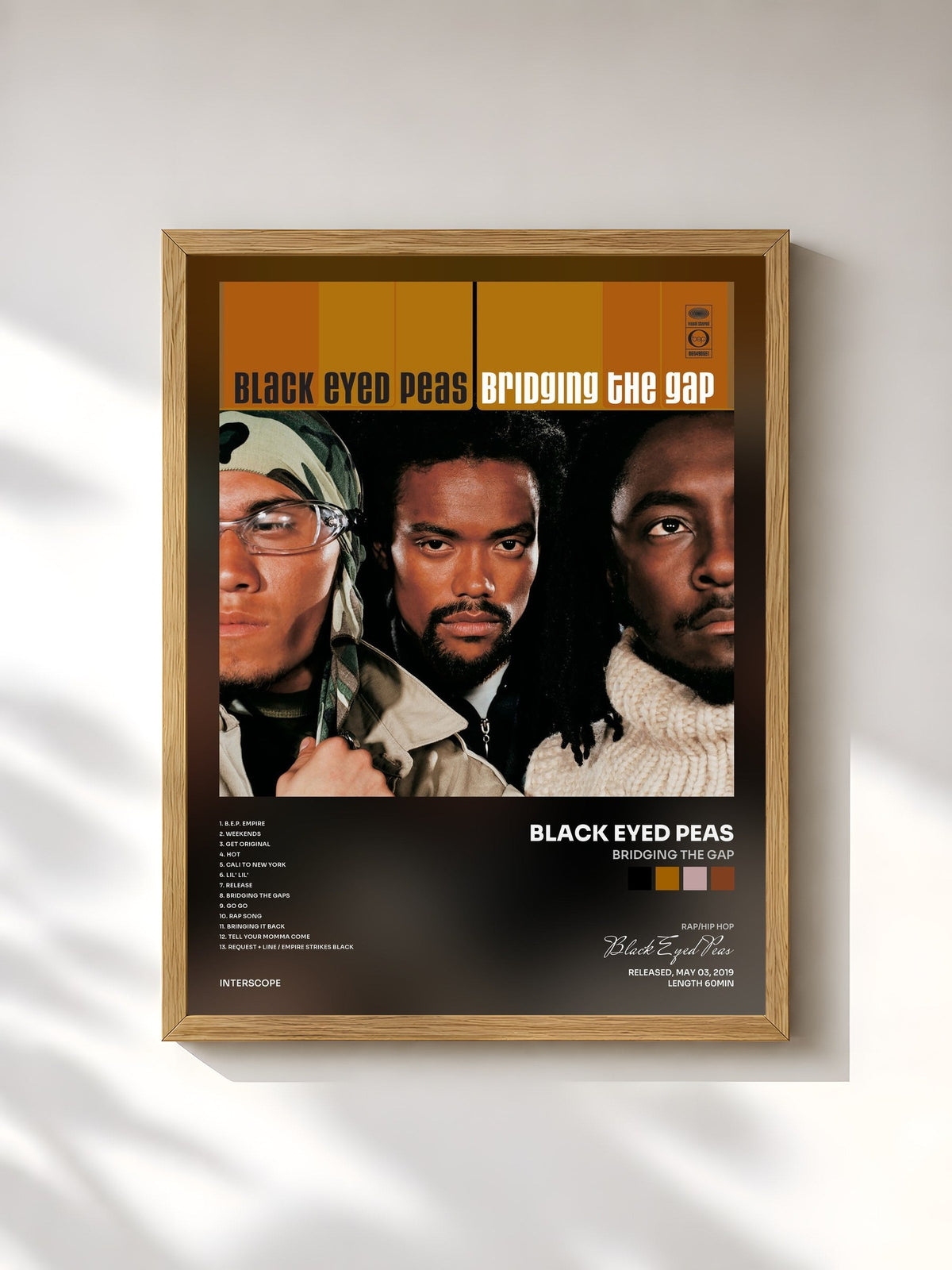 #bois Tableau de l'album Bridging The Gap de Black Eyed Peas, cadre en bois brut, imprimé et encadré en France
