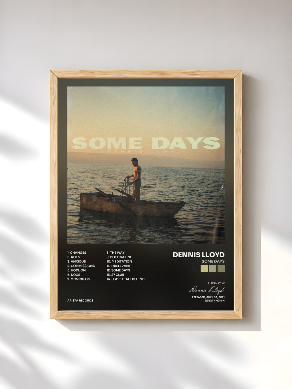 #bois Tableau de l'album Some Days de Dennis Lloyd, cadre en bois brut, imprimé et encadré en France