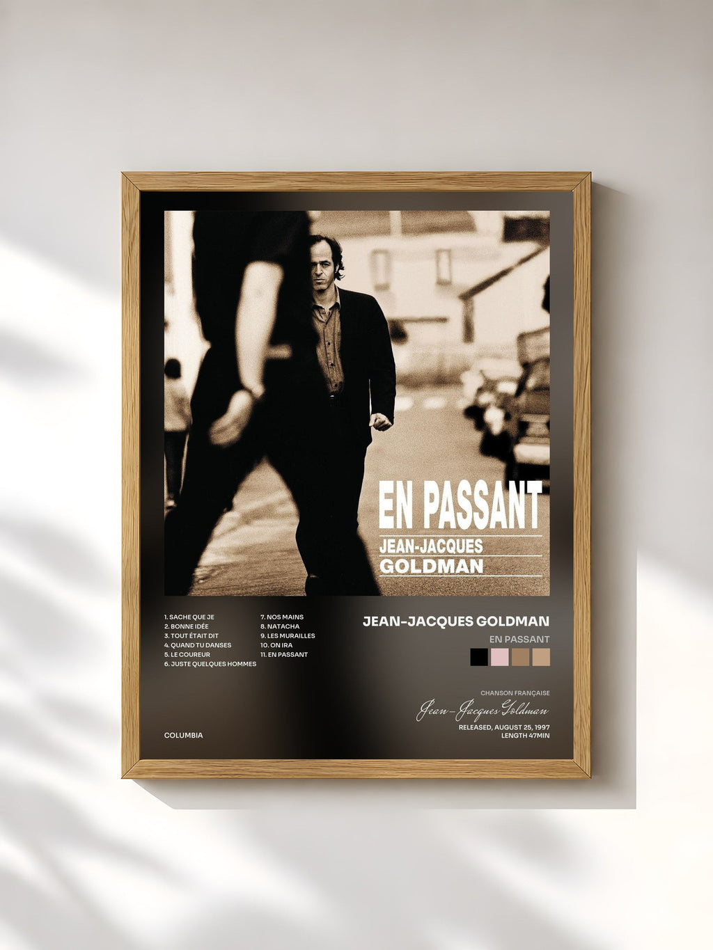 #bois Tableau de l'album En passant de Jean-Jacques Goldman, cadre en bois brut, imprimé et encadré en France