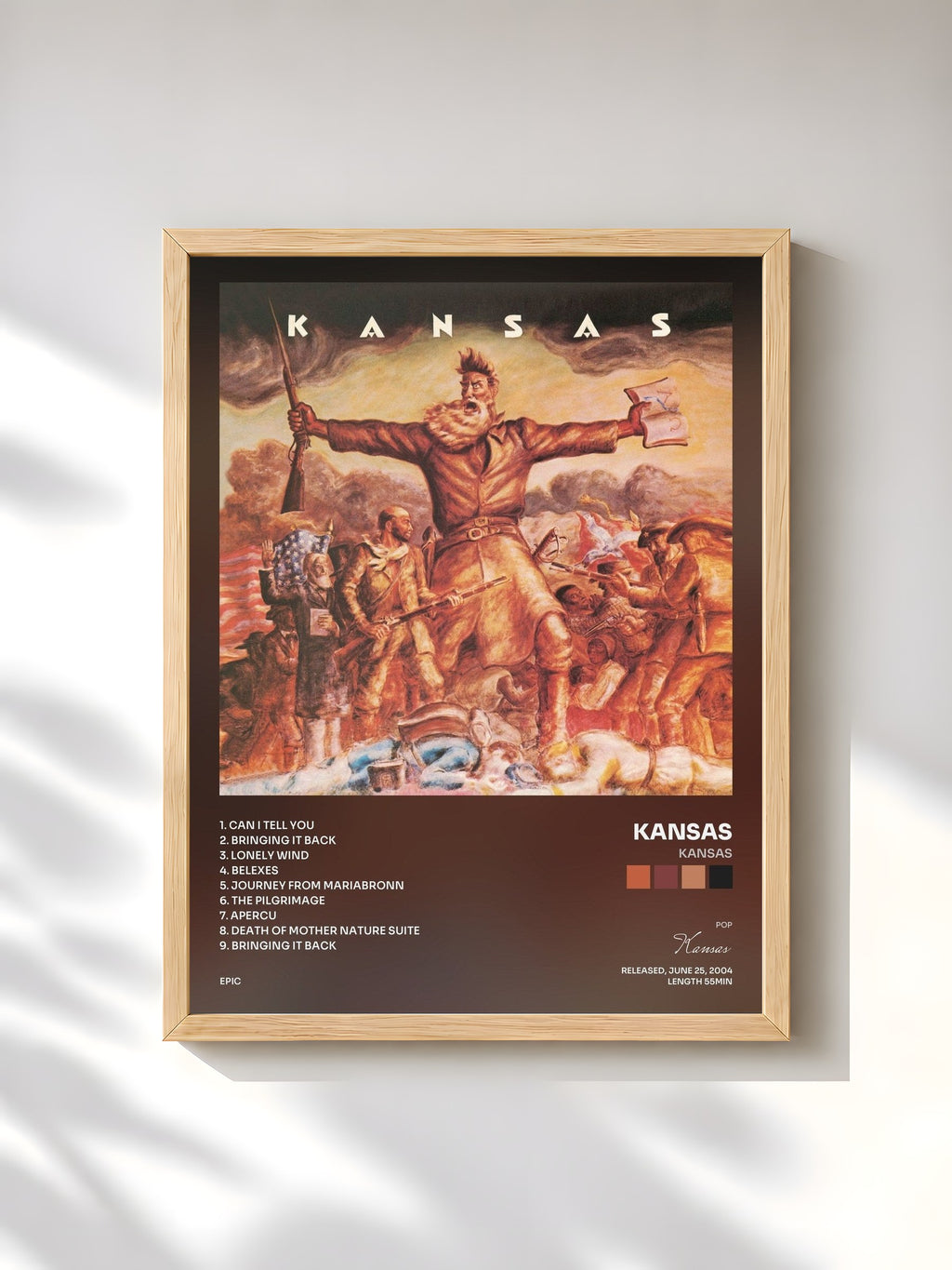 #bois Tableau de l'album Kansas de Kansas, cadre en bois brut, imprimé et encadré en France