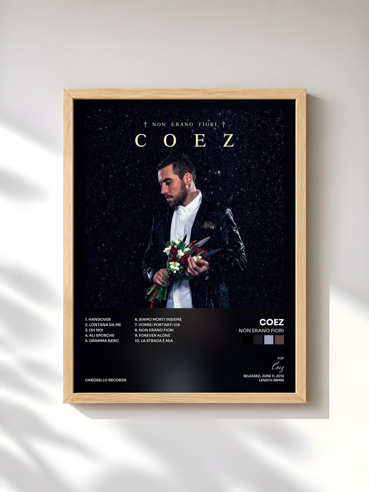 #bois Tableau de l'album Non erano fiori de Coez, cadre en bois brut, imprimé et encadré en France