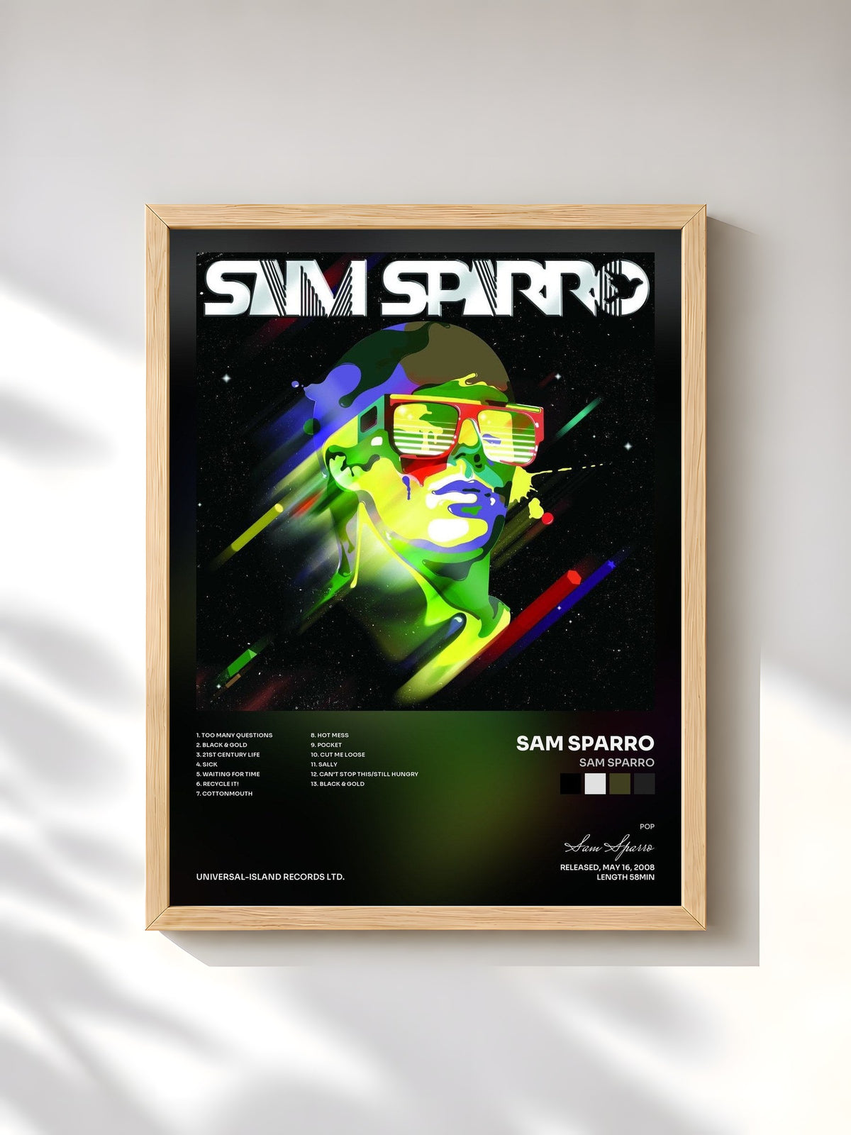 #bois Tableau de l'album Sam Sparro de Sam Sparro, cadre en bois brut, imprimé et encadré en France