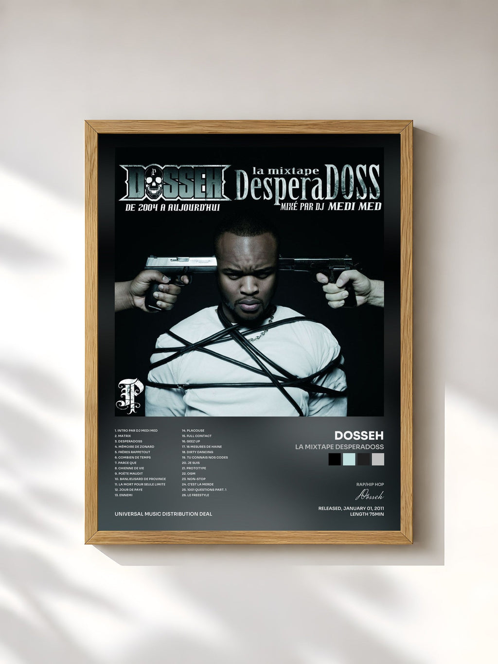 #bois Tableau de l'album La Mixtape Desperadoss de Dosseh, cadre en bois brut, imprimé et encadré en France