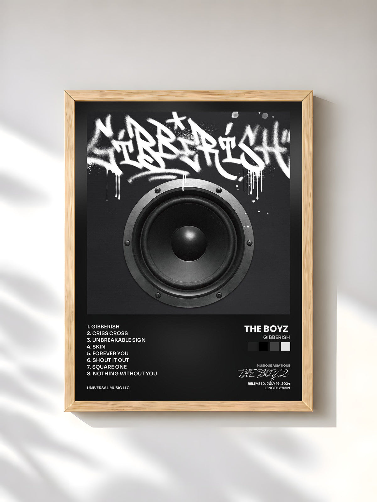 #bois Tableau de l'album Gibberish de THE BOYZ , cadre en bois brut, imprimé et encadré en France
