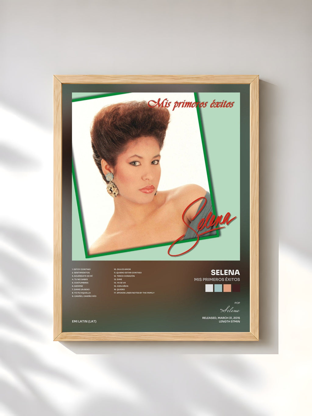 #bois Tableau de l'album Mis Primeros Éxitos de Selena, cadre en bois brut, imprimé et encadré en France