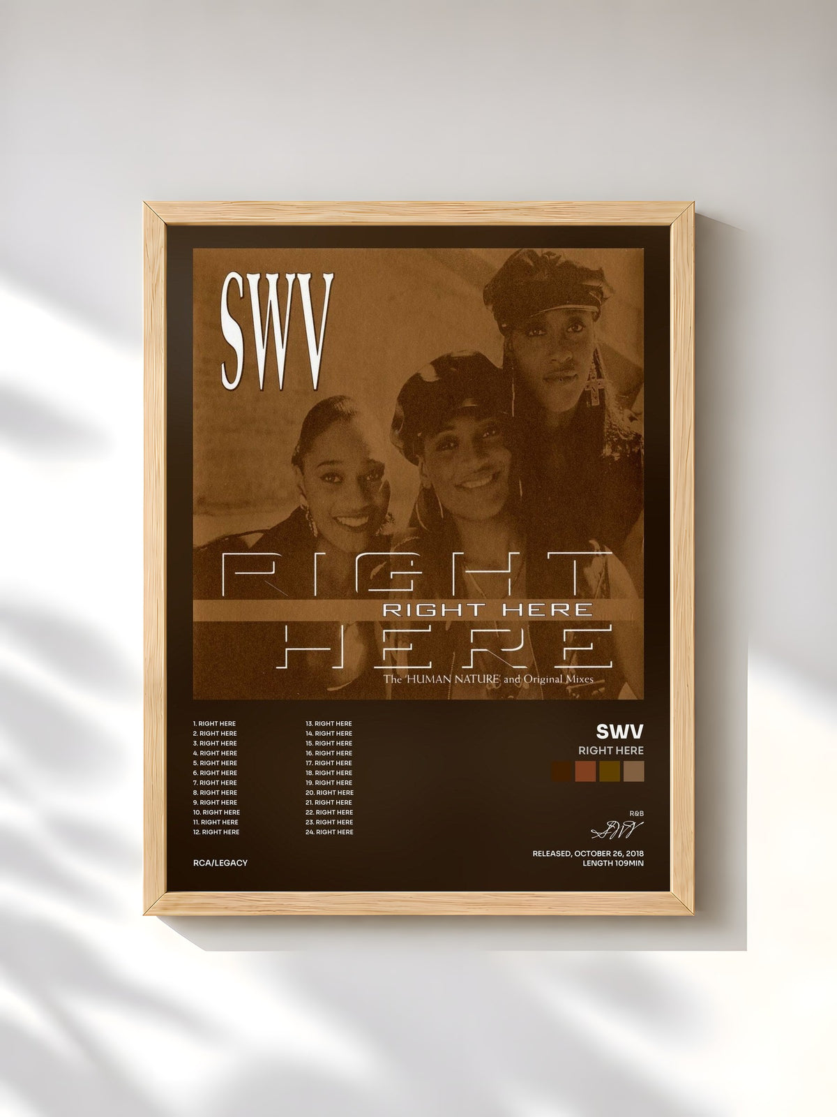 #bois Tableau de l'album Right Here de SWV, cadre en bois brut, imprimé et encadré en France
