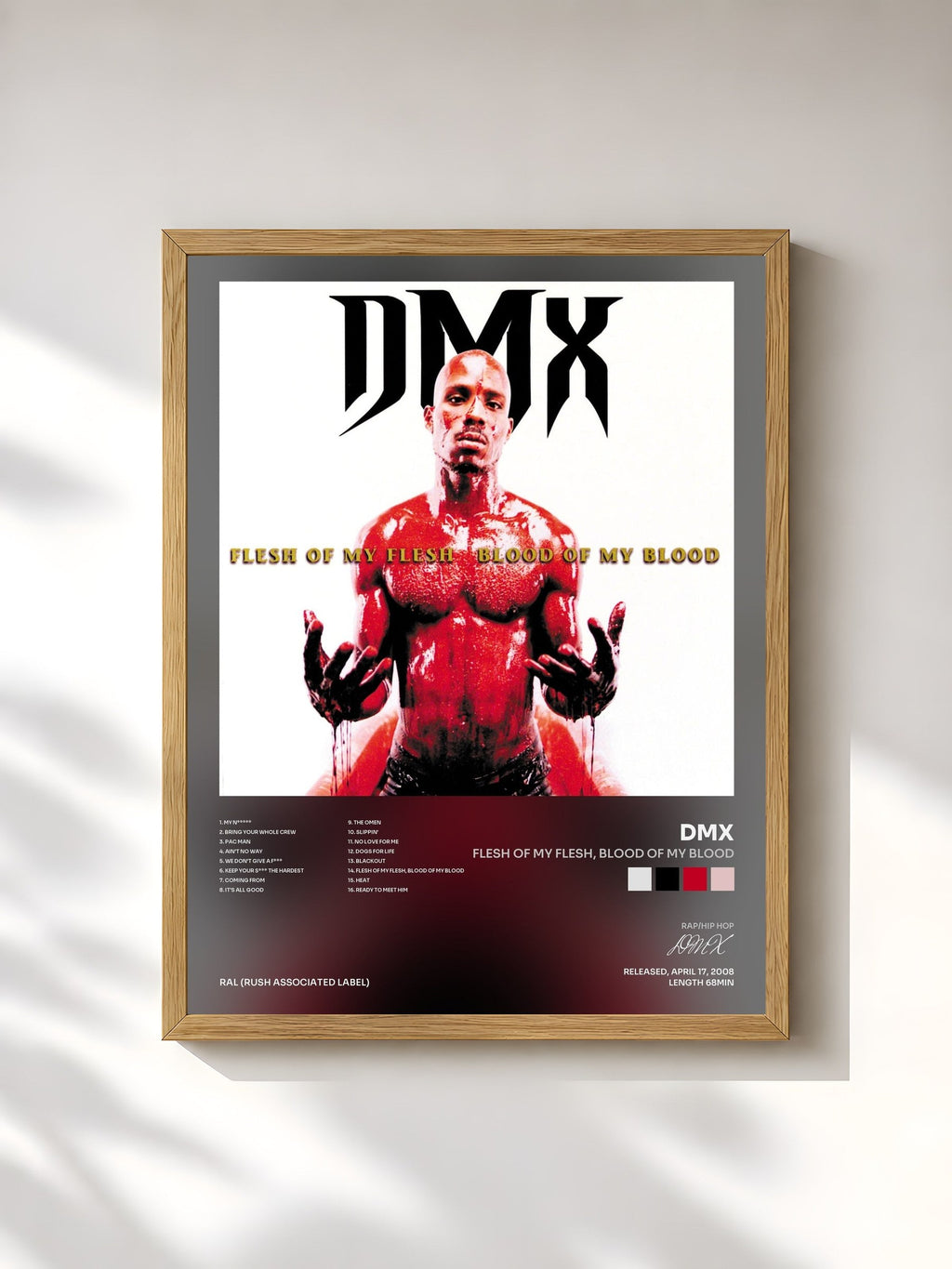 #bois Tableau de l'album Flesh Of My Flesh, Blood Of My Blood de DMX, cadre en bois brut, imprimé et encadré en France