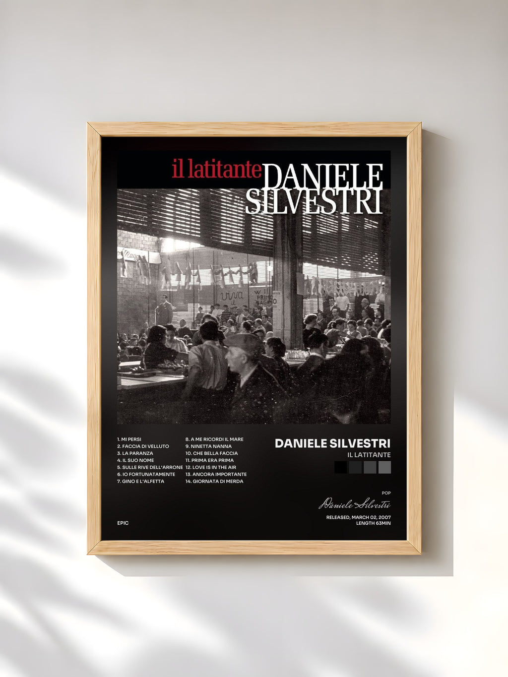#bois Tableau de l'album Il Latitante de Daniele Silvestri, cadre en bois brut, imprimé et encadré en France