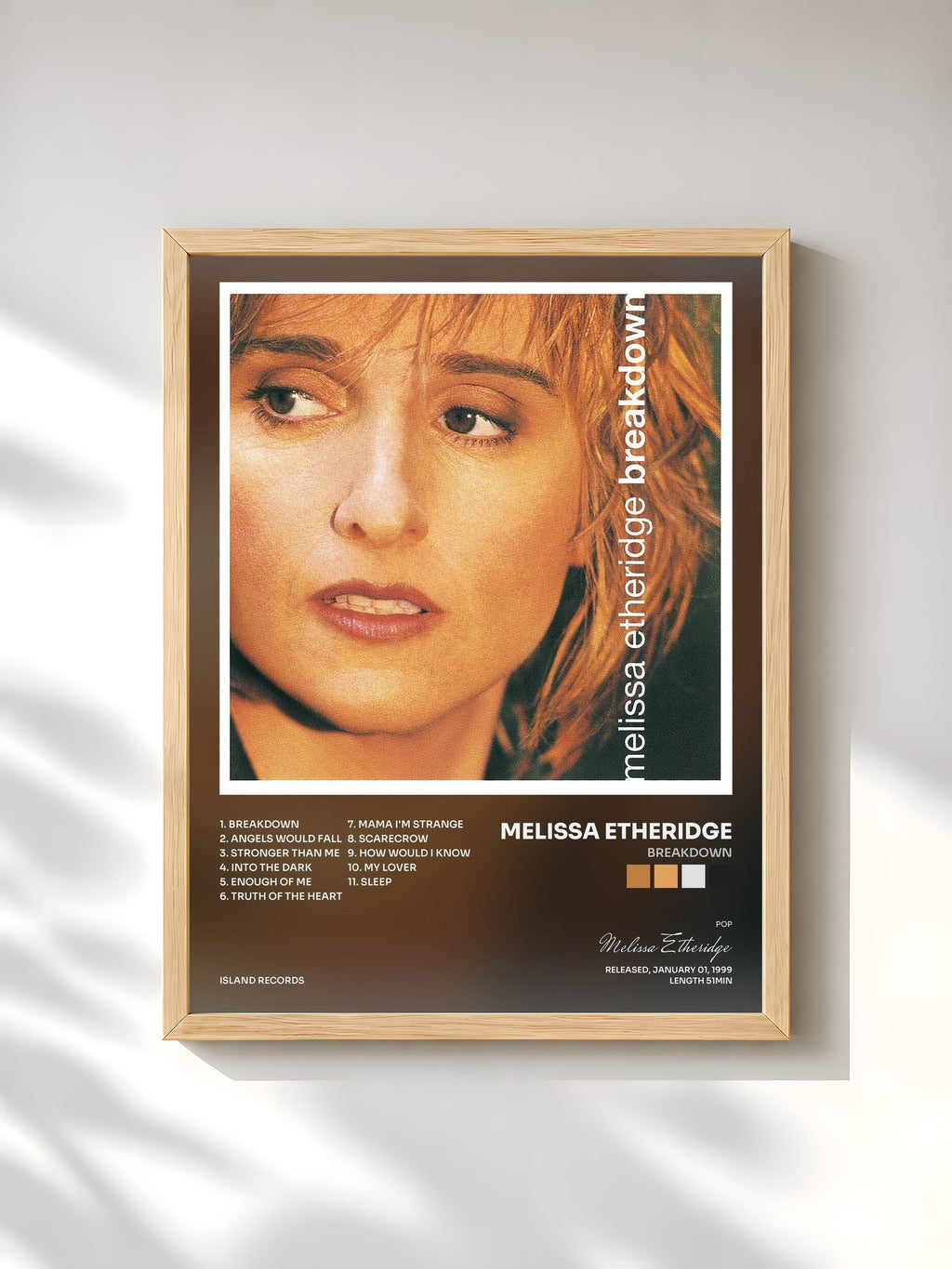 #bois Tableau de l'album Breakdown de Melissa Etheridge, cadre en bois brut, imprimé et encadré en France