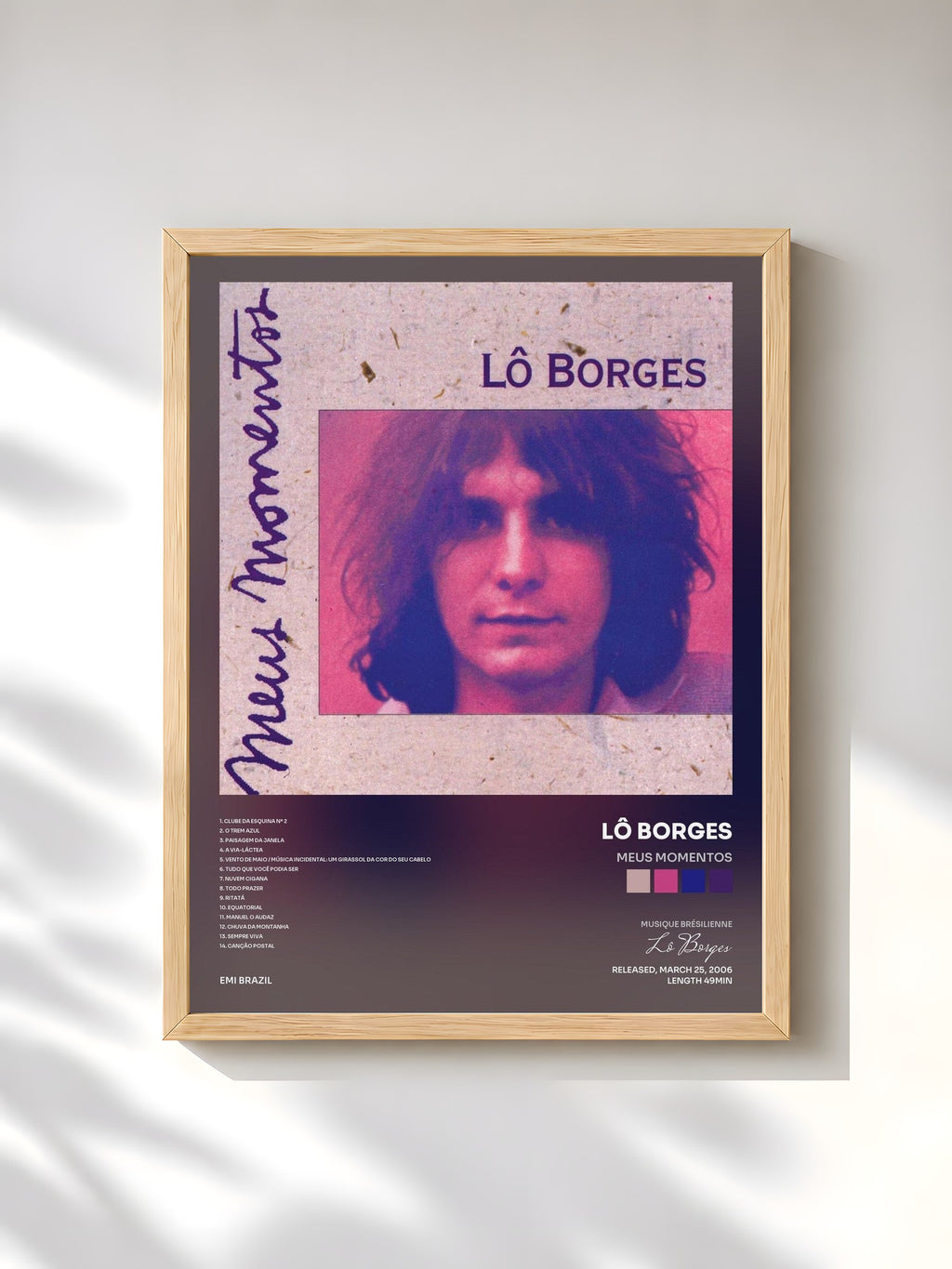 #bois Tableau de l'album Meus Momentos de Lô Borges, cadre en bois brut, imprimé et encadré en France