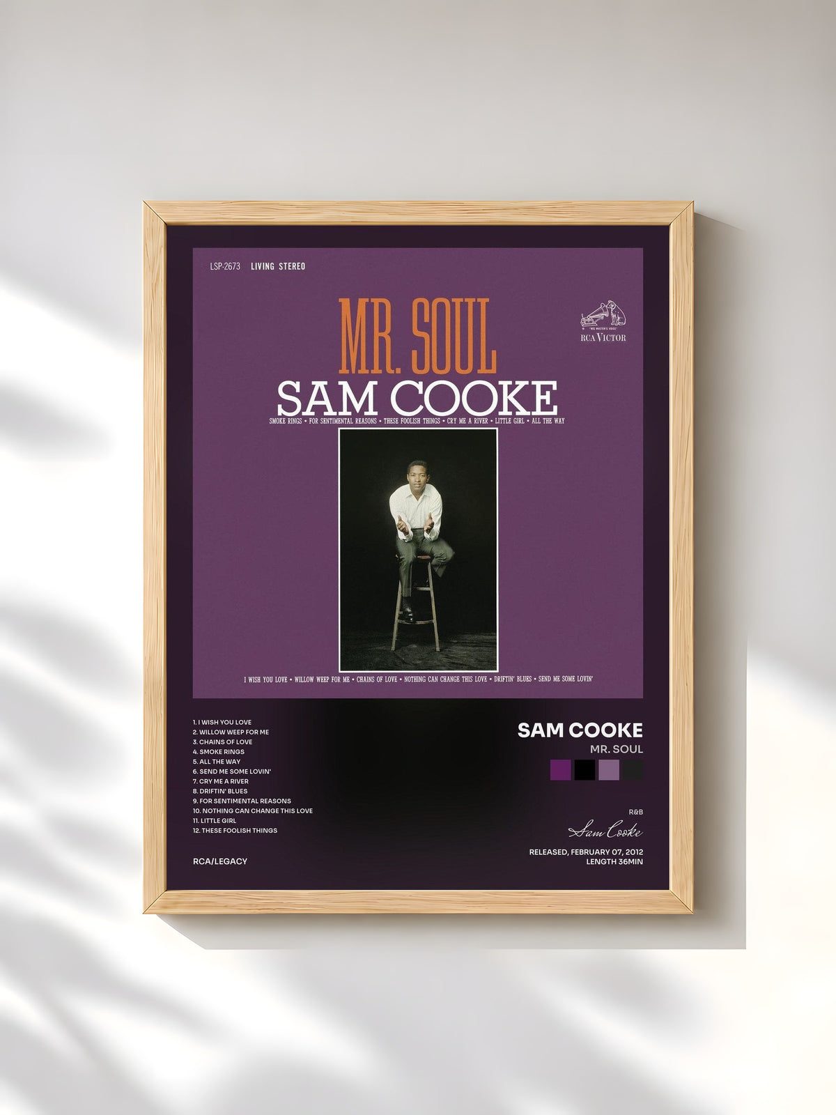 #bois Tableau de l'album Mr. Soul de Sam Cooke, cadre en bois brut, imprimé et encadré en France