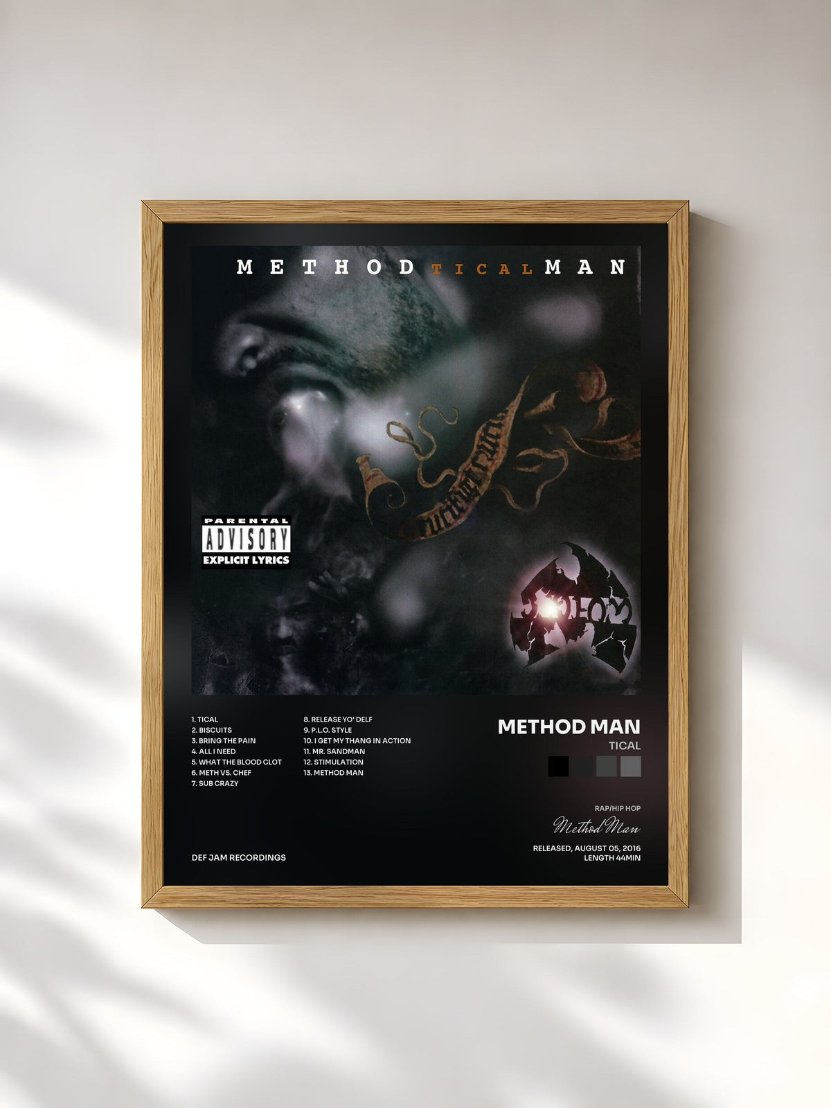 #bois Tableau de l'album Tical de Method Man, cadre en bois brut, imprimé et encadré en France