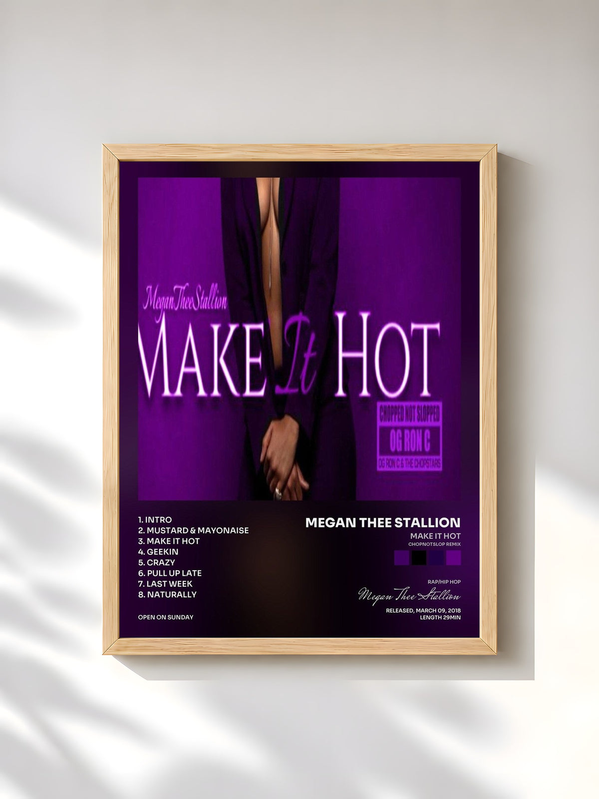 #bois Tableau de l'album Make It Hot (ChopNotSlop Remix) de Megan Thee Stallion, cadre en bois brut, imprimé et encadré en France