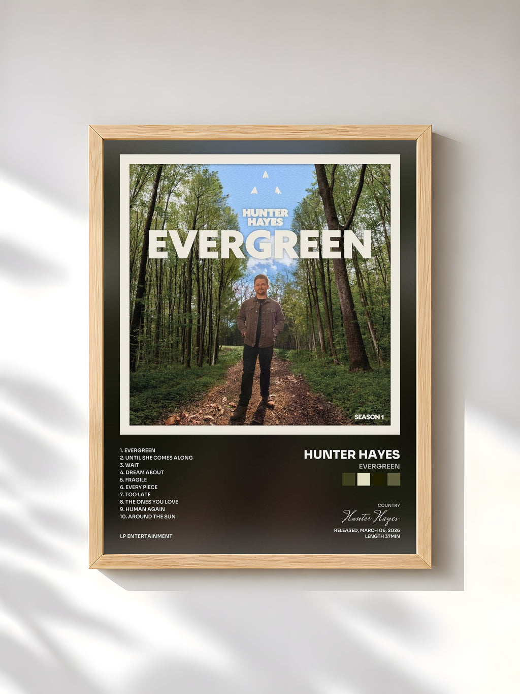 #bois Tableau de l'album Evergreen de Hunter Hayes, cadre en bois brut, imprimé et encadré en France