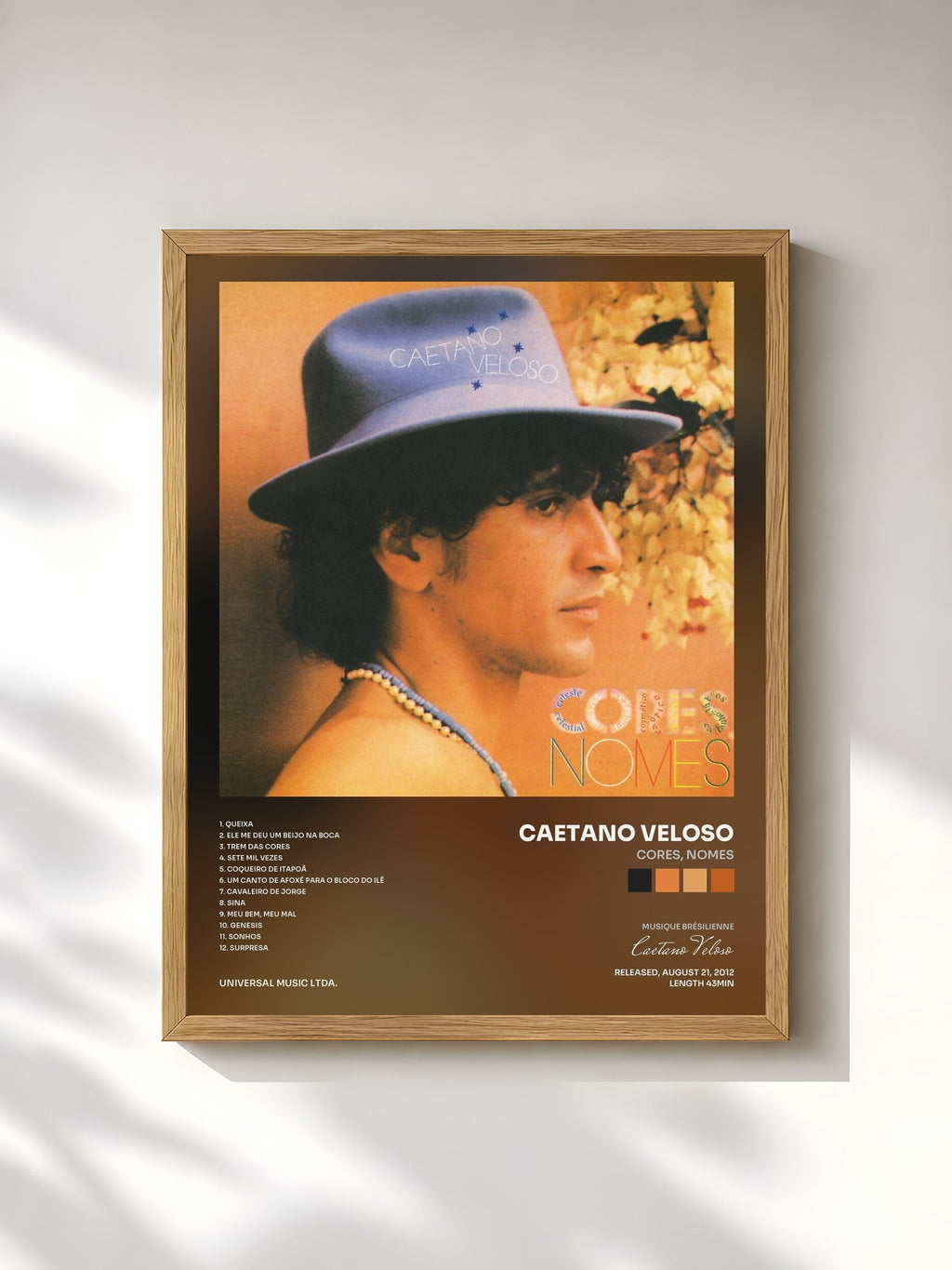 #bois Tableau de l'album Cores, Nomes de Caetano Veloso, cadre en bois brut, imprimé et encadré en France