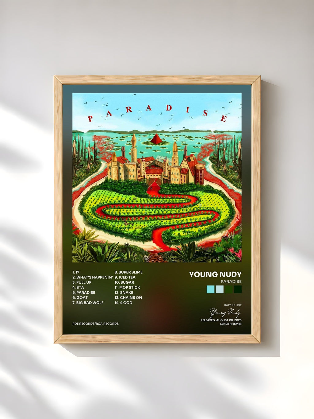 #bois Tableau de l'album PARADISE de Young Nudy, cadre en bois brut, imprimé et encadré en France