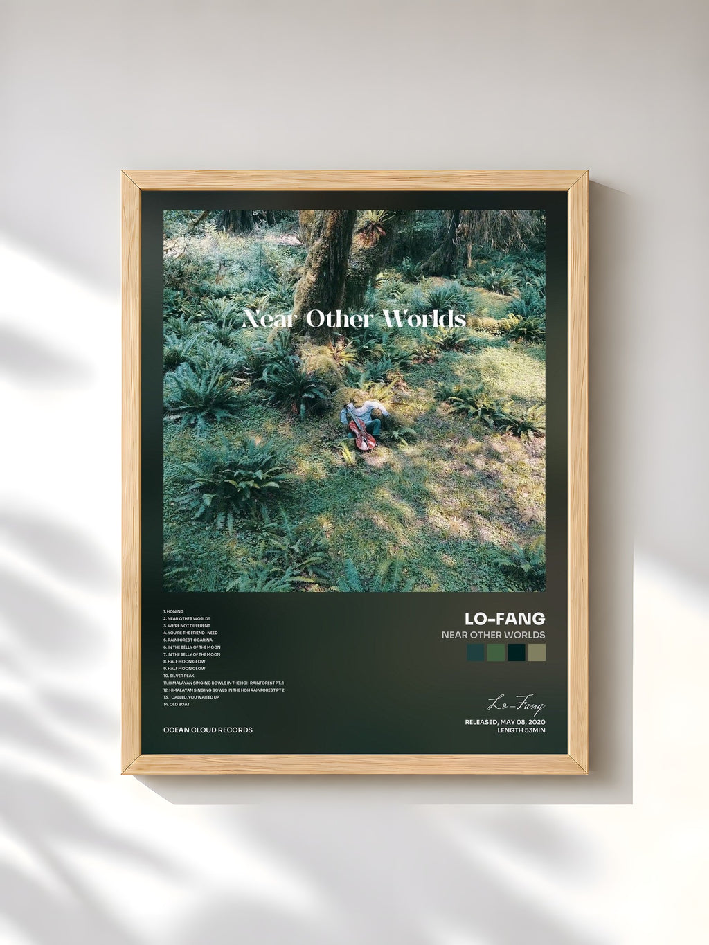 #bois Tableau de l'album Near Other Worlds de Lo-Fang, cadre en bois brut, imprimé et encadré en France