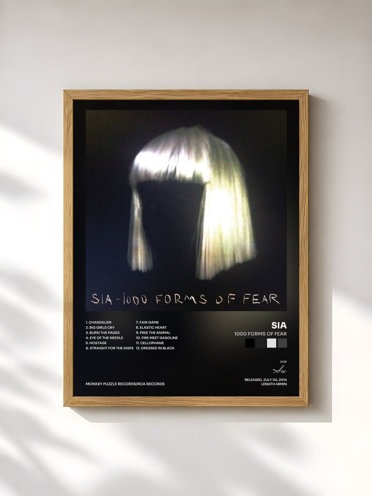 #bois Tableau de l'album 1000 Forms Of Fear de Sia, cadre en bois brut, imprimé et encadré en France