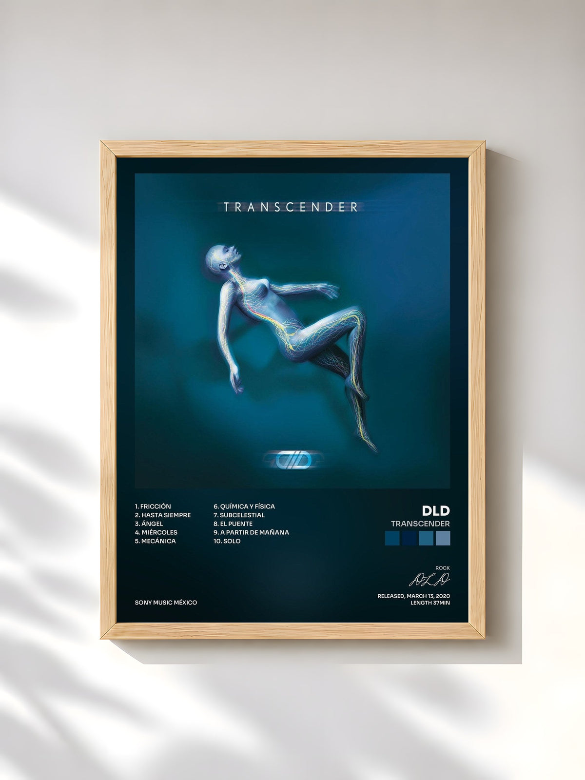 #bois Tableau de l'album Transcender de DLD, cadre en bois brut, imprimé et encadré en France