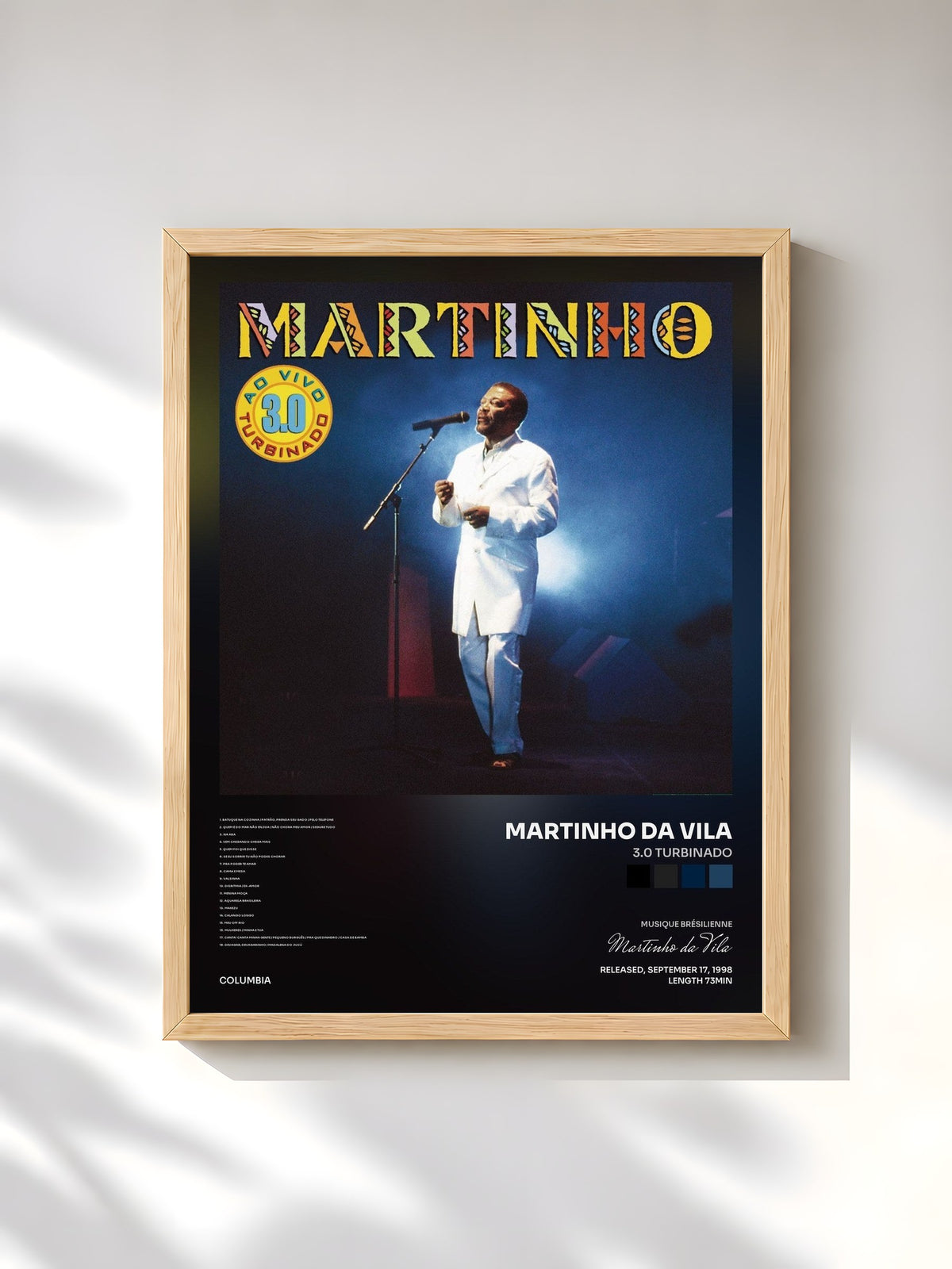 #bois Tableau de l'album 3.0 Turbinado de Martinho da Vila, cadre en bois brut, imprimé et encadré en France