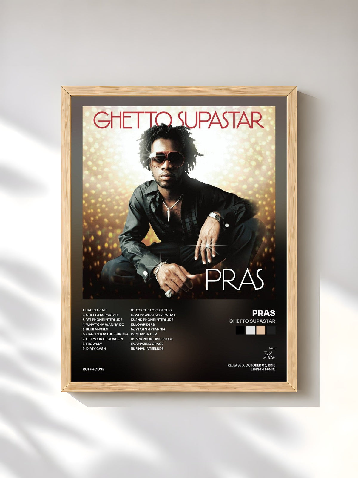 #bois Tableau de l'album Ghetto Supastar de Pras, cadre en bois brut, imprimé et encadré en France