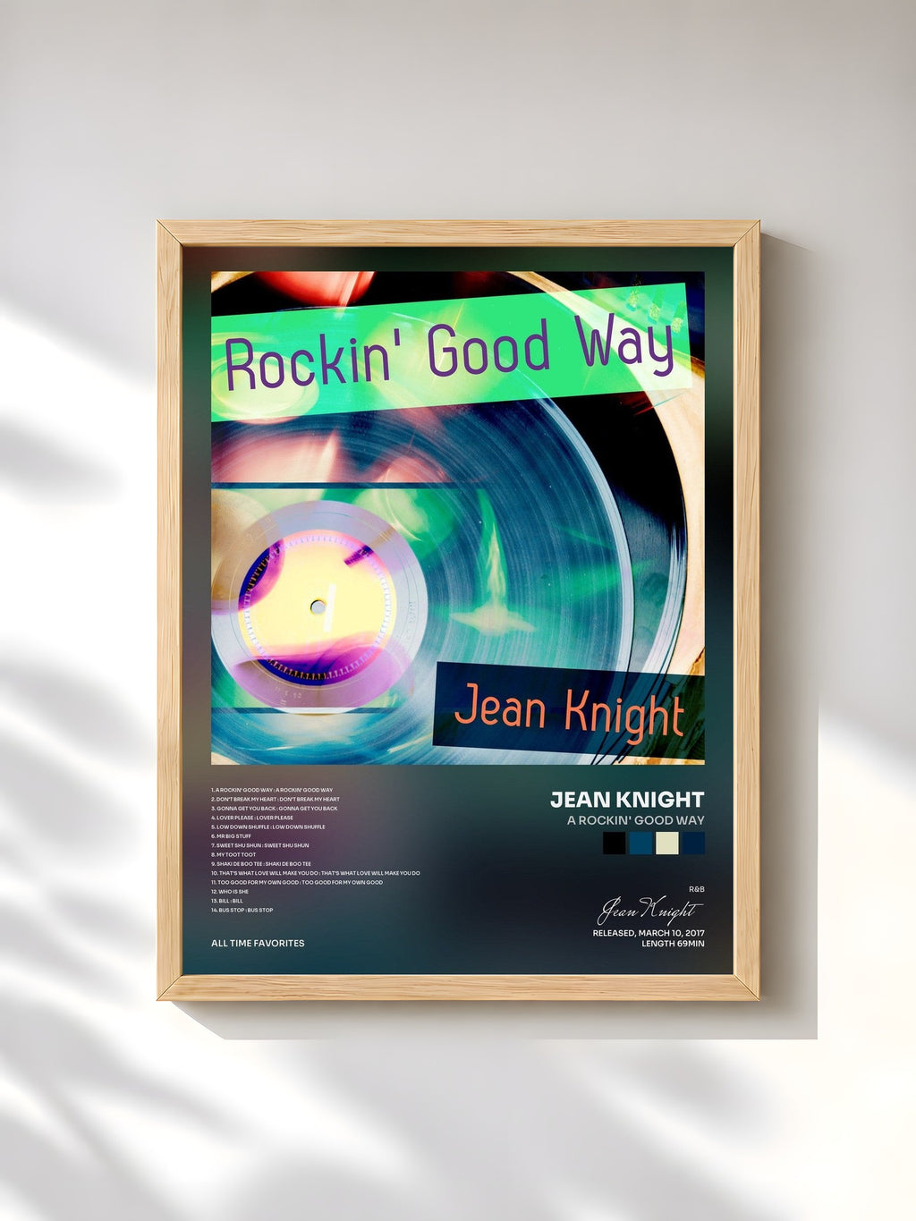 #bois Tableau de l'album A Rockin' Good Way de Jean Knight, cadre en bois brut, imprimé et encadré en France