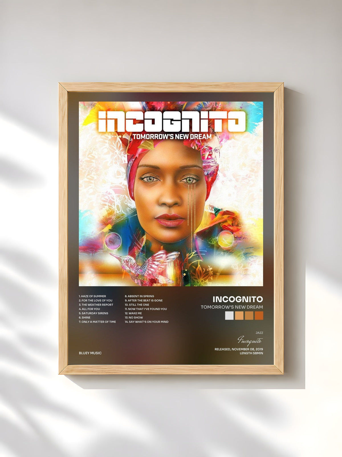 #bois Tableau de l'album Tomorrow's New Dream de Incognito, cadre en bois brut, imprimé et encadré en France