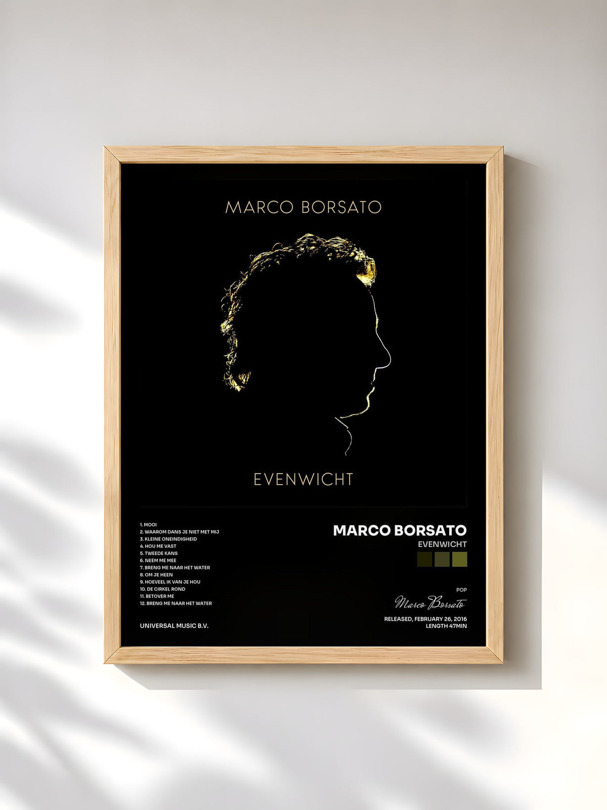 #bois Tableau de l'album Evenwicht de Marco Borsato, cadre en bois brut, imprimé et encadré en France