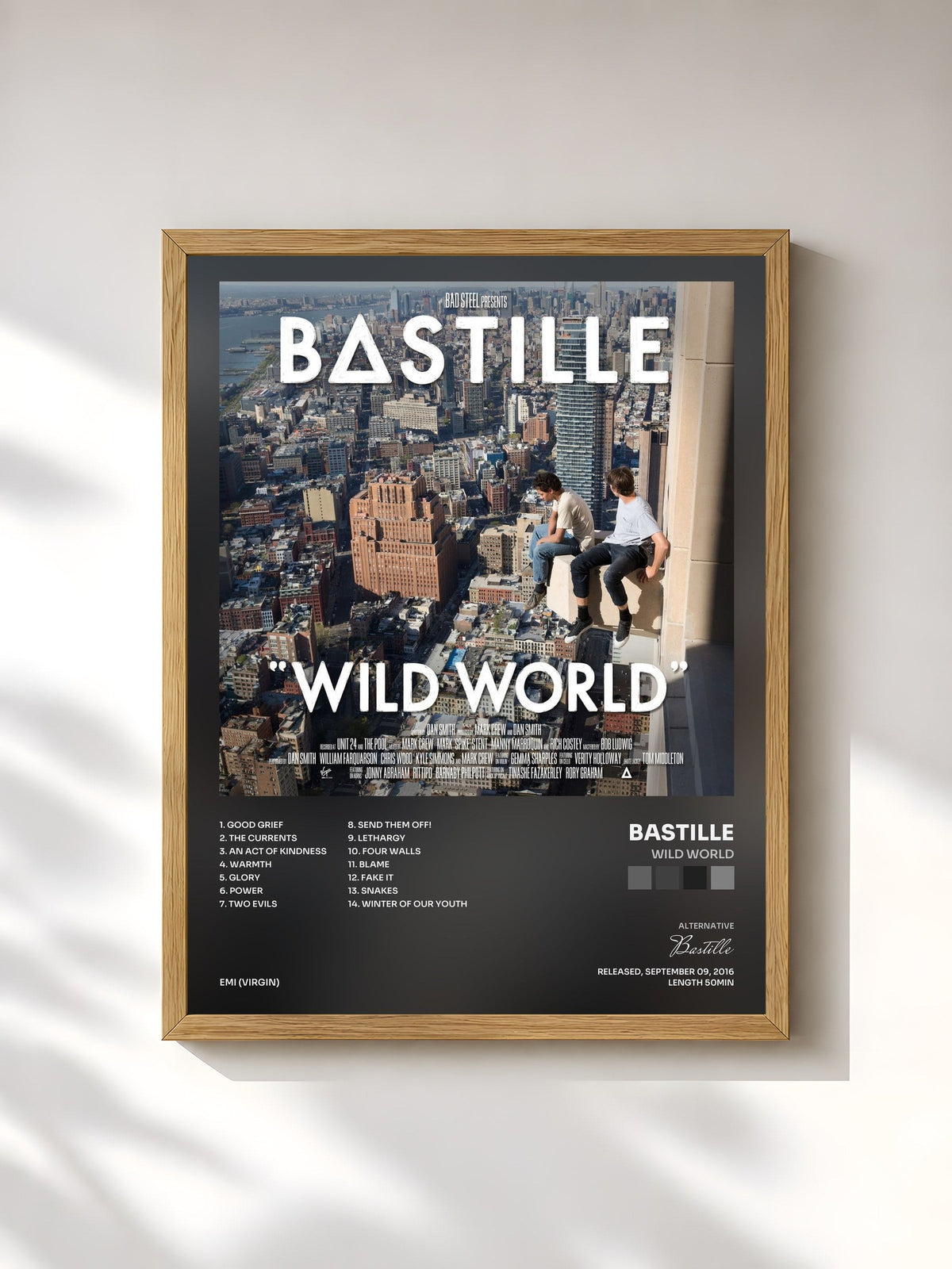 #bois Tableau de l'album Wild World de Bastille, cadre en bois brut, imprimé et encadré en France