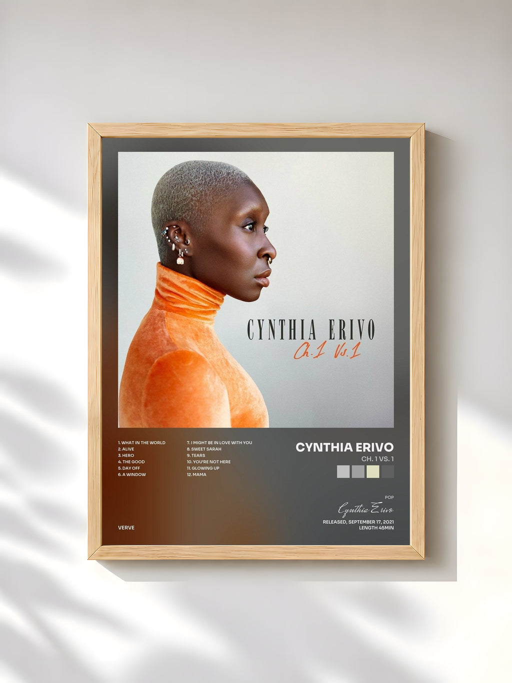 #bois Tableau de l'album Ch. 1 Vs. 1 de Cynthia Erivo, cadre en bois brut, imprimé et encadré en France