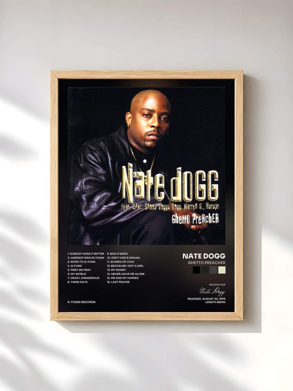 #bois Tableau de l'album Ghetto Preacher de Nate Dogg, cadre en bois brut, imprimé et encadré en France