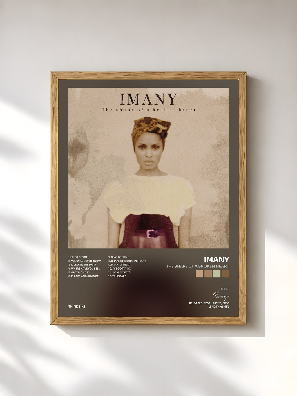 #bois Tableau de l'album The Shape of a Broken Heart de Imany, cadre en bois brut, imprimé et encadré en France