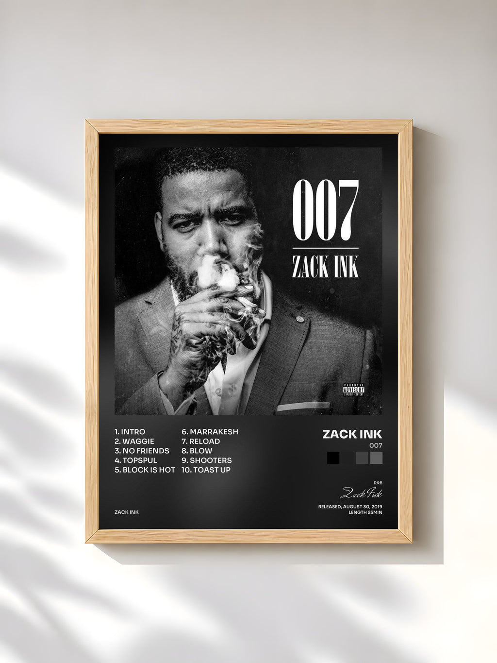 #bois Tableau de l'album 007 de Zack Ink, cadre en bois brut, imprimé et encadré en France