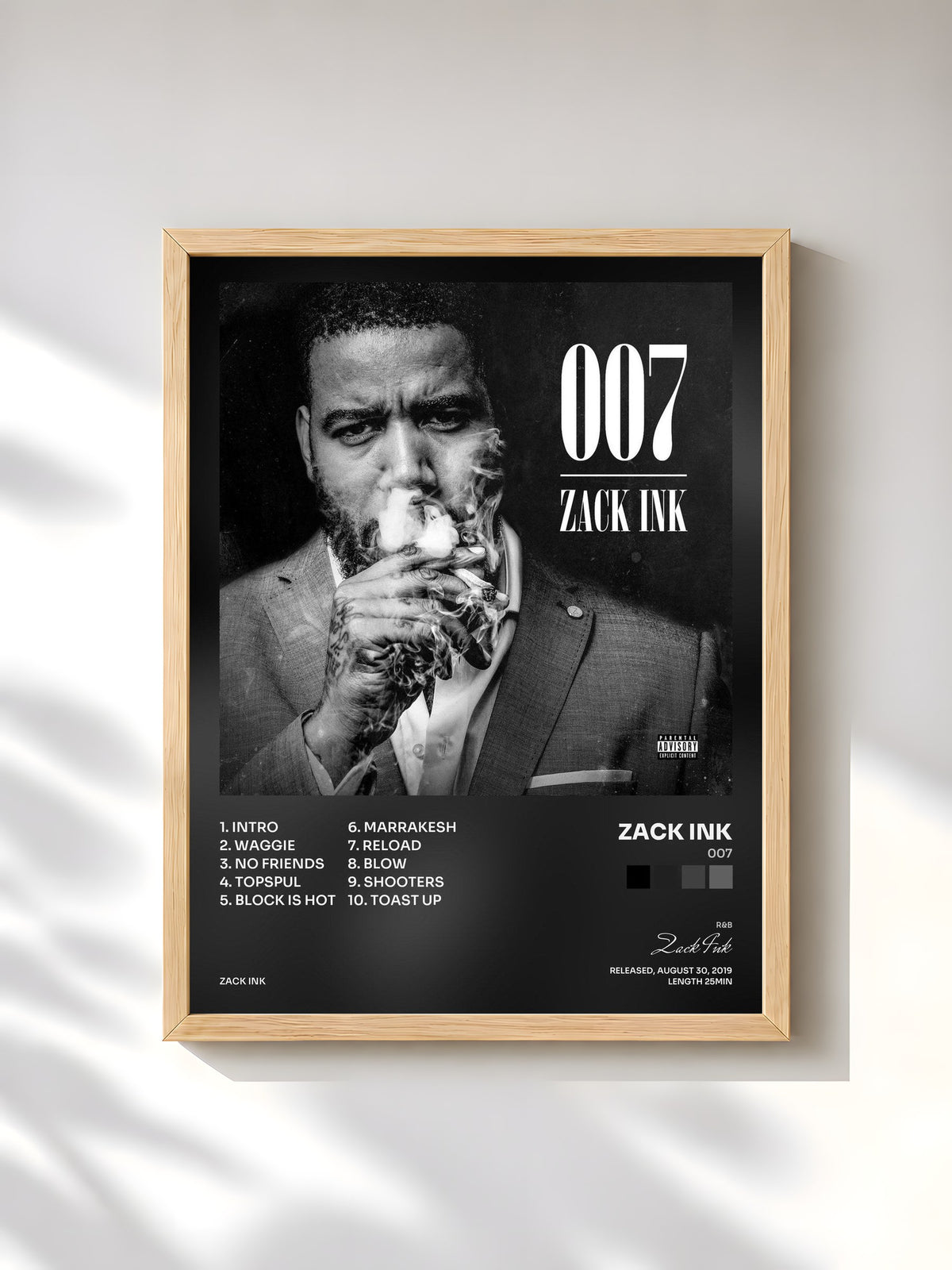 #bois Tableau de l'album 007 de Zack Ink, cadre en bois brut, imprimé et encadré en France