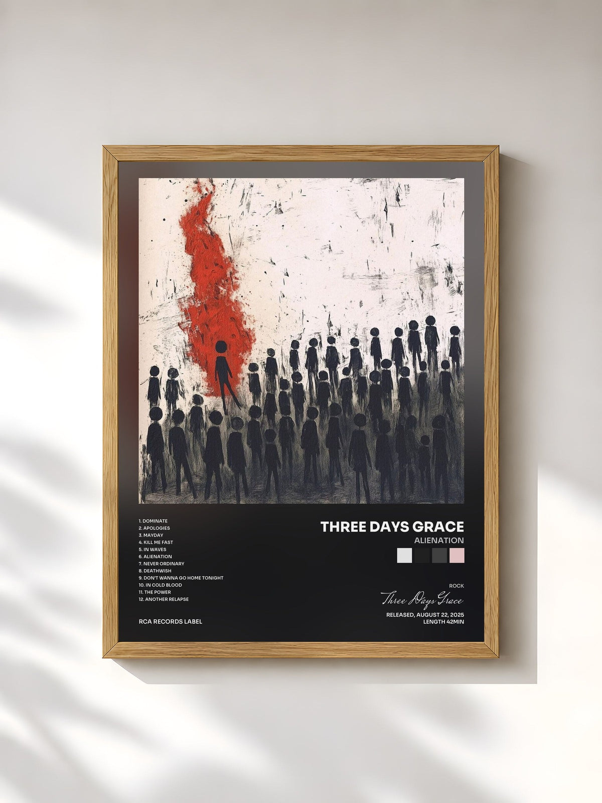 #bois Tableau de l'album Alienation de Three Days Grace, cadre en bois brut, imprimé et encadré en France
