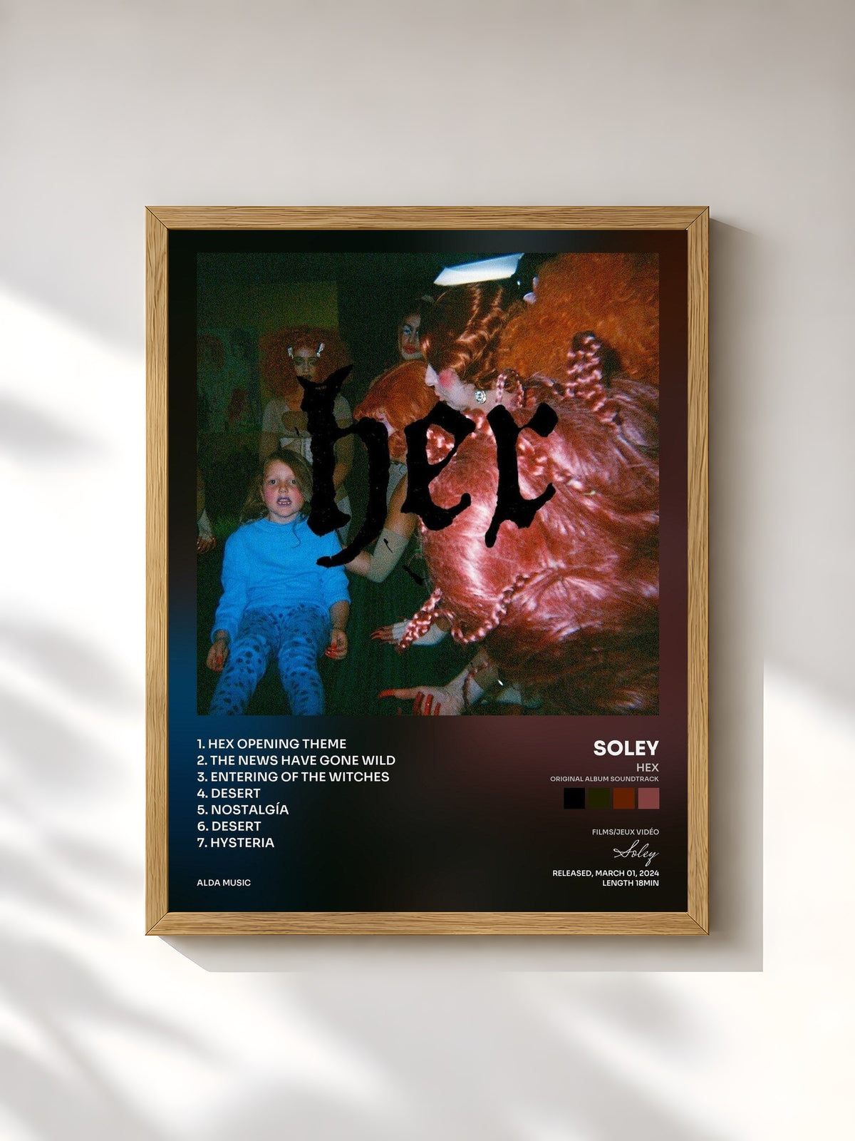 #bois Tableau de l'album HEX (original album soundtrack) de Soley, cadre en bois brut, imprimé et encadré en France