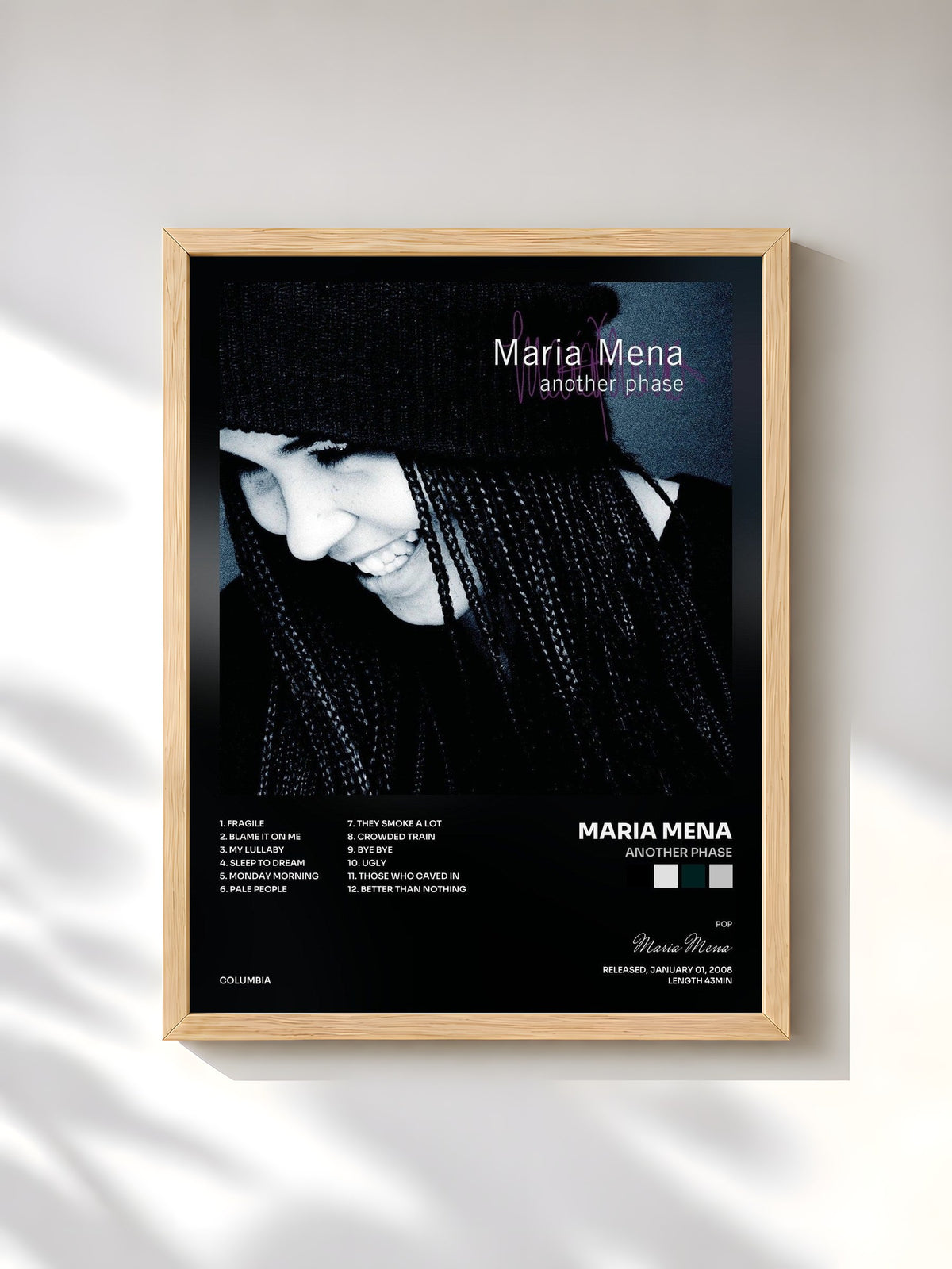#bois Tableau de l'album Another Phase de Maria Mena, cadre en bois brut, imprimé et encadré en France