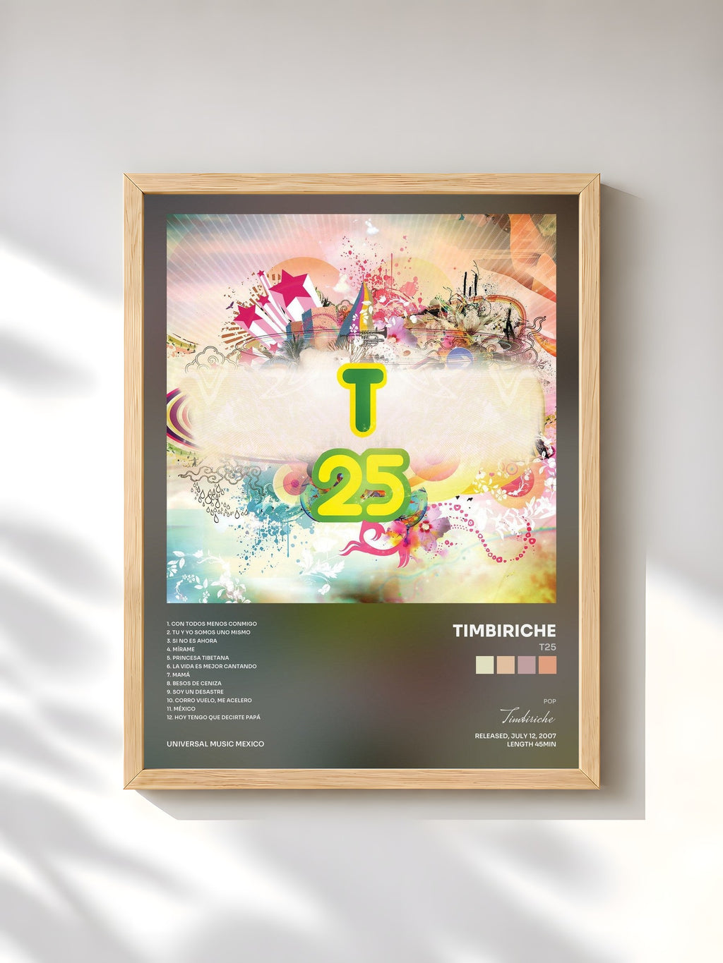 #bois Tableau de l'album T25 de Timbiriche, cadre en bois brut, imprimé et encadré en France
