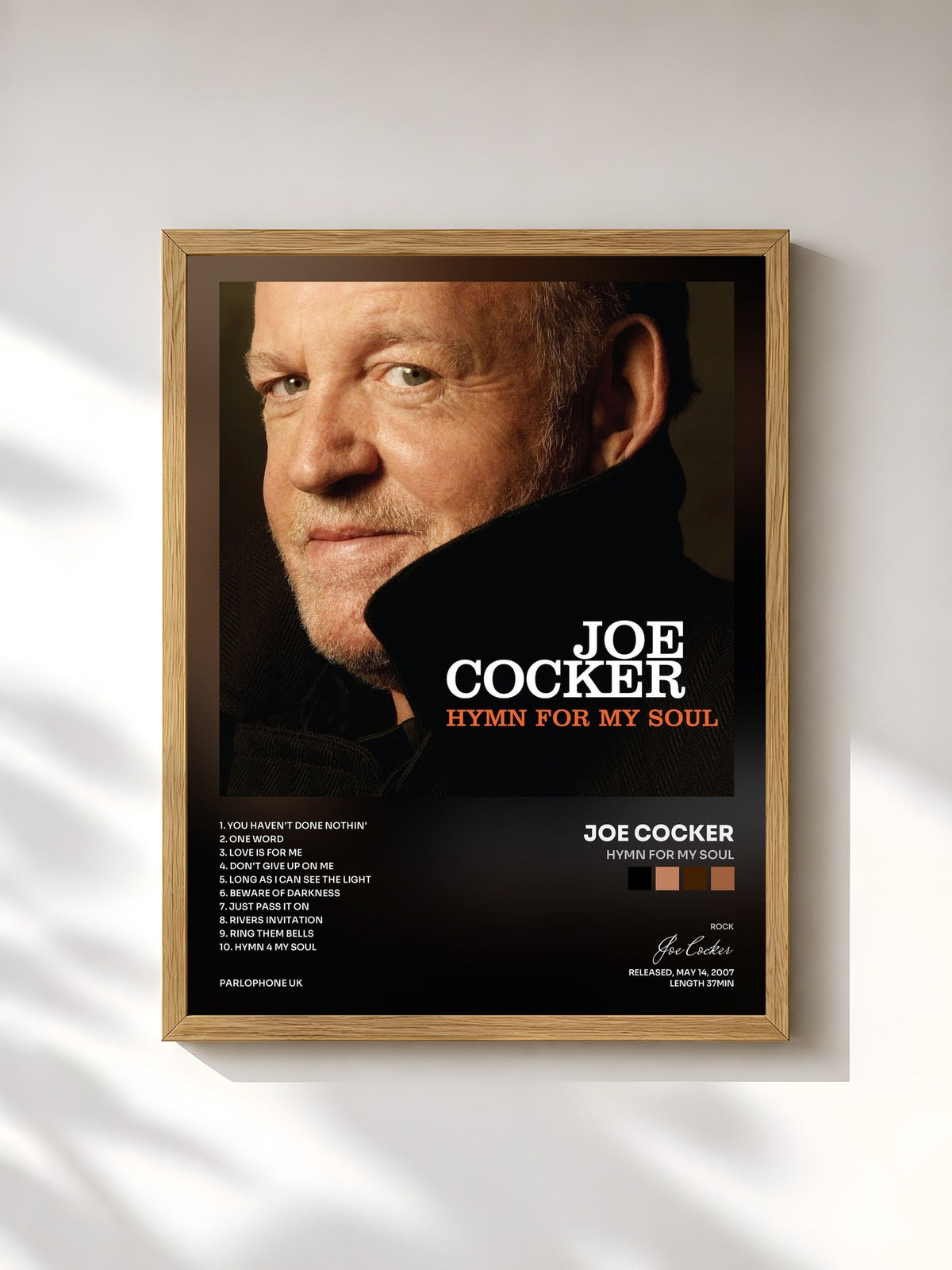 #bois Tableau de l'album Hymn for My Soul de Joe Cocker, cadre en bois brut, imprimé et encadré en France