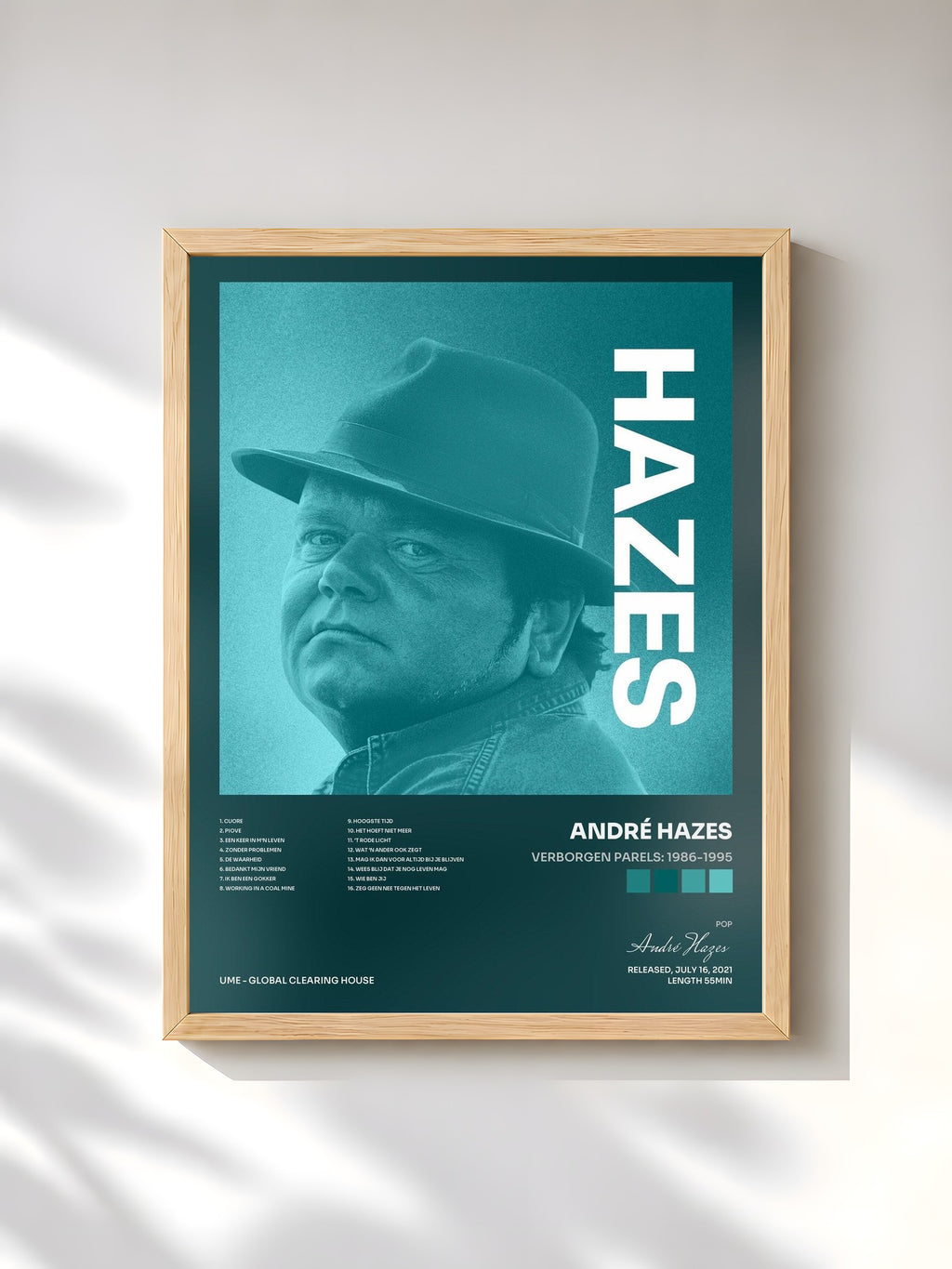 #bois Tableau de l'album Verborgen Parels: 1986-1995 de André Hazes, cadre en bois brut, imprimé et encadré en France