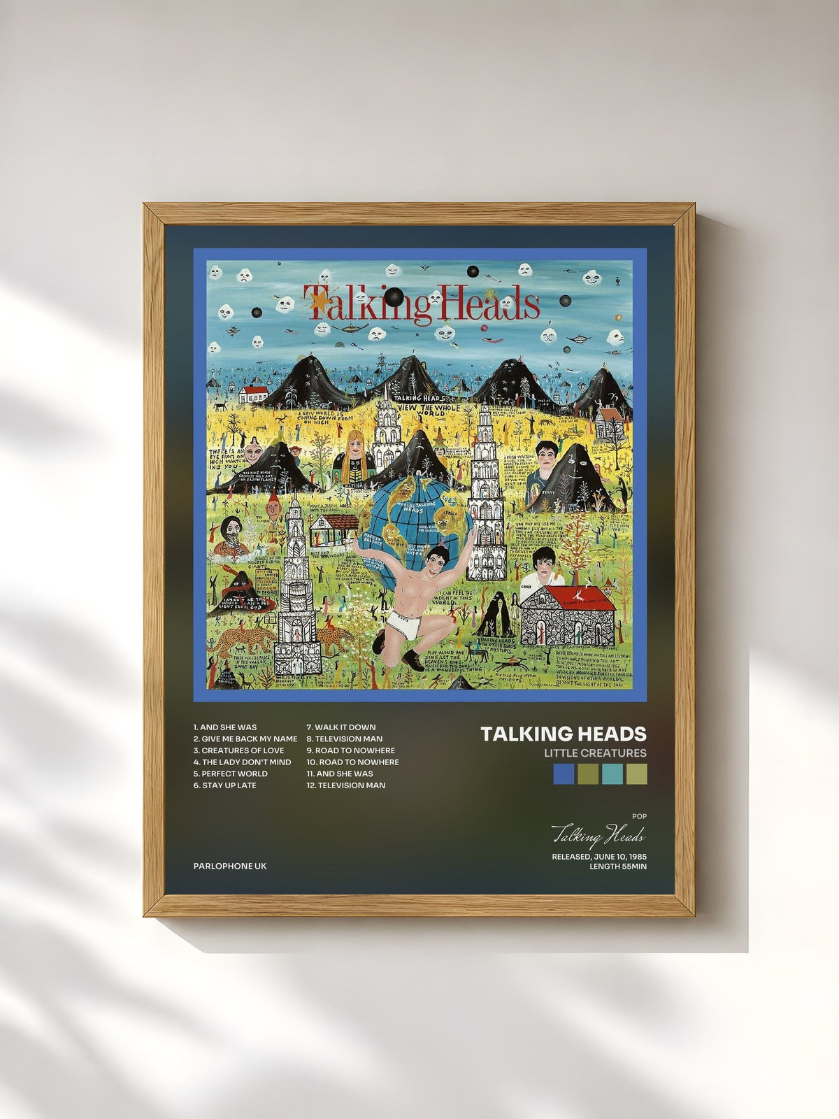 #bois Tableau de l'album Little Creatures de Talking Heads, cadre en bois brut, imprimé et encadré en France