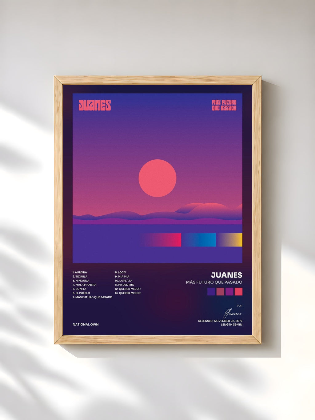 #bois Tableau de l'album Más Futuro Que Pasado de Juanes, cadre en bois brut, imprimé et encadré en France