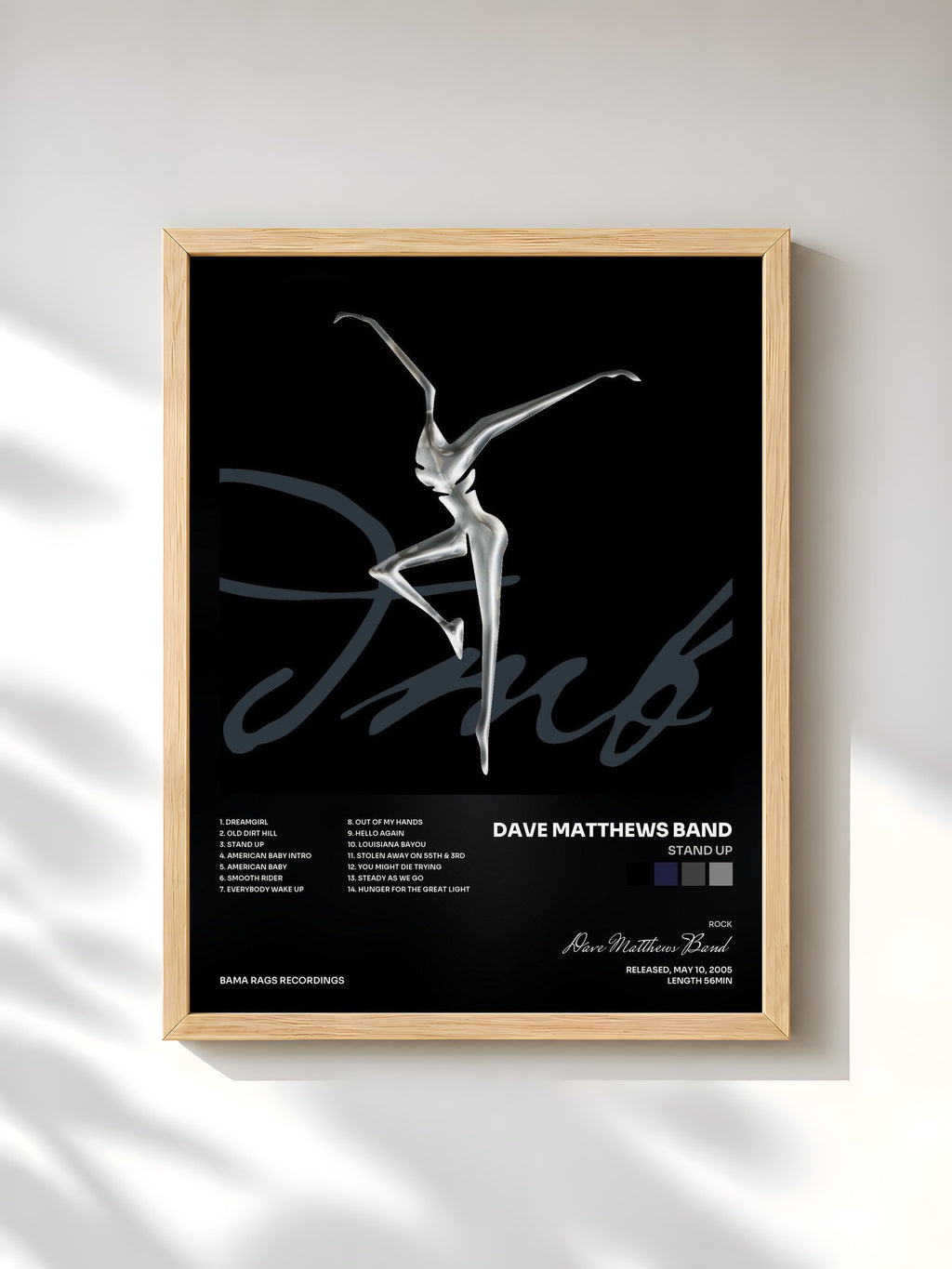 #bois Tableau de l'album Stand Up de Dave Matthews Band, cadre en bois brut, imprimé et encadré en France