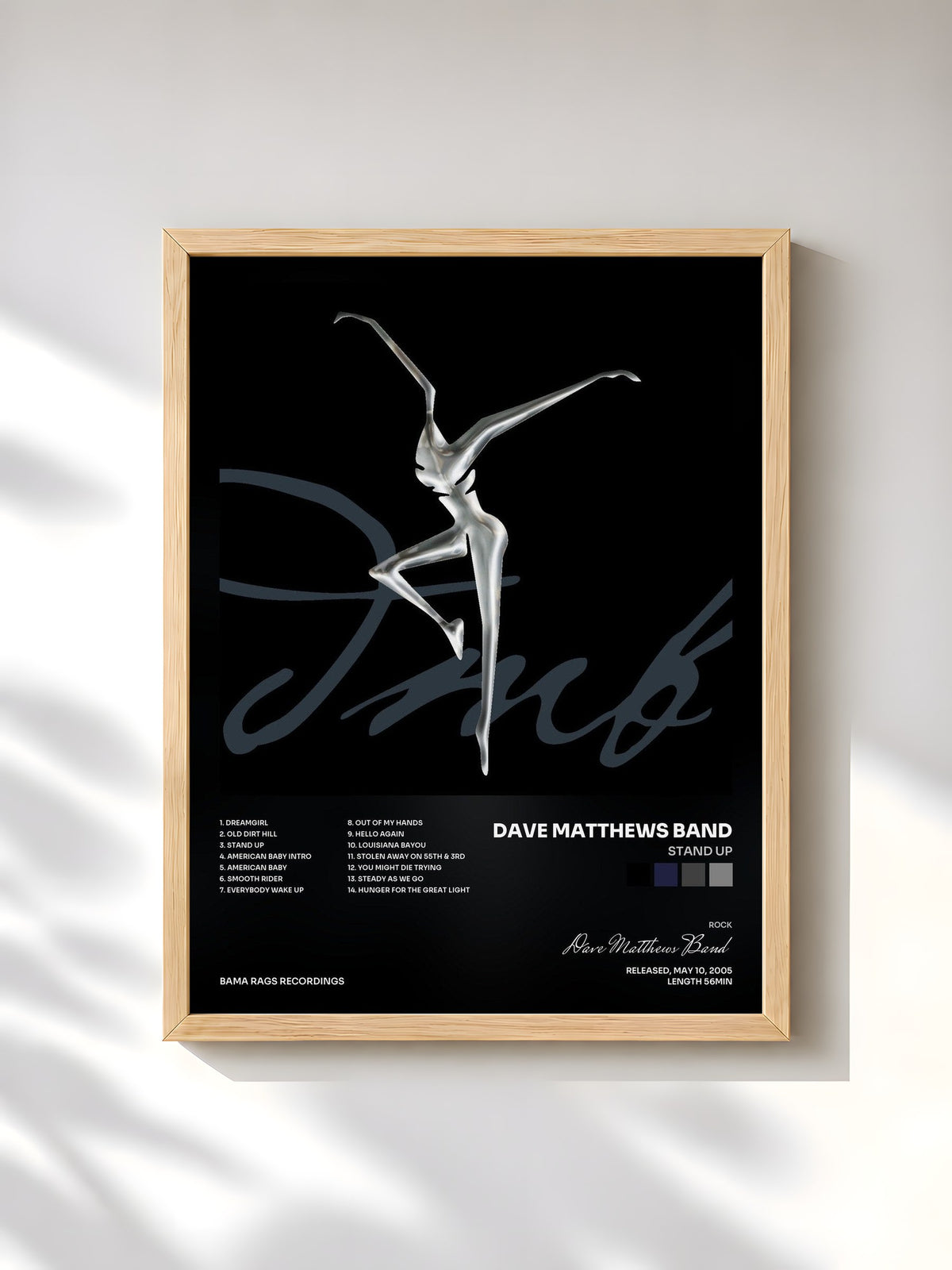 #bois Tableau de l'album Stand Up de Dave Matthews Band, cadre en bois brut, imprimé et encadré en France