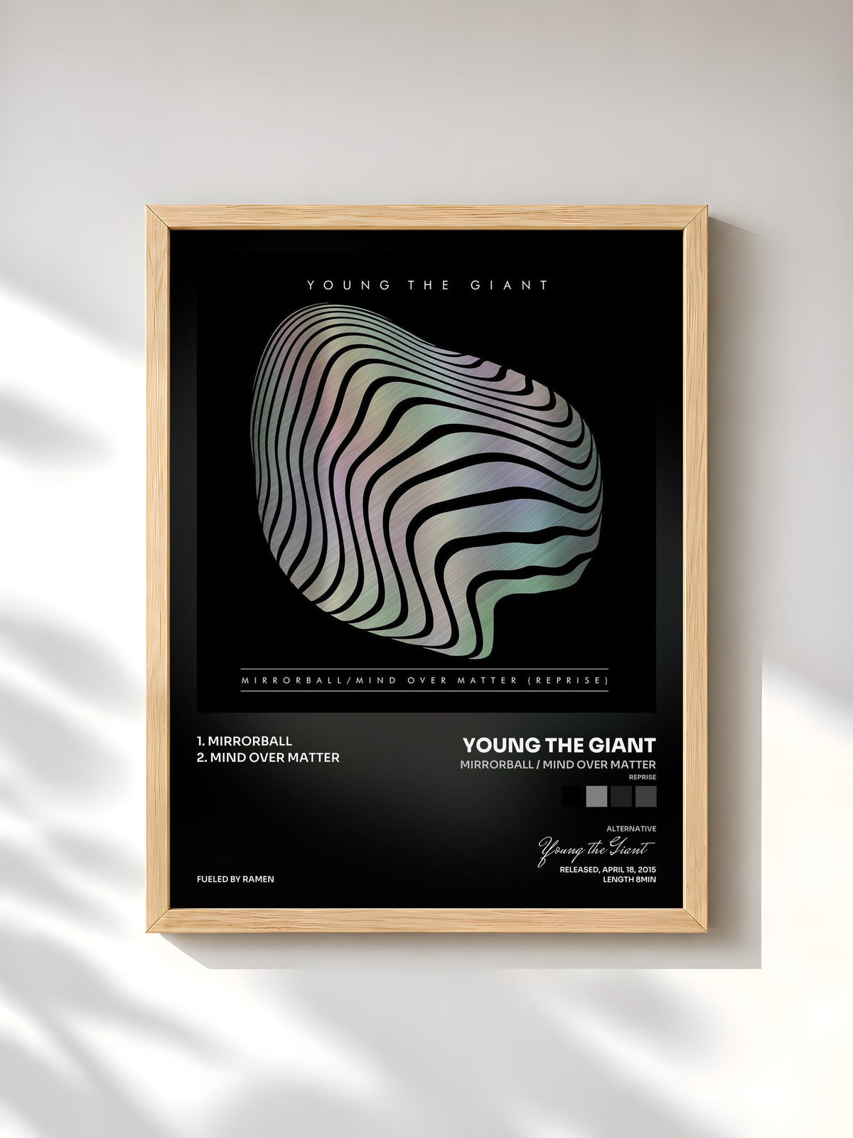 #bois Tableau de l'album Mirrorball / Mind Over Matter (Reprise) de Young the Giant, cadre en bois brut, imprimé et encadré en France