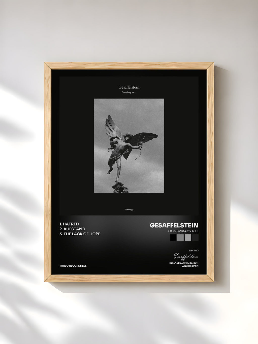 #bois Tableau de l'album Conspiracy Pt.1 de Gesaffelstein, cadre en bois brut, imprimé et encadré en France