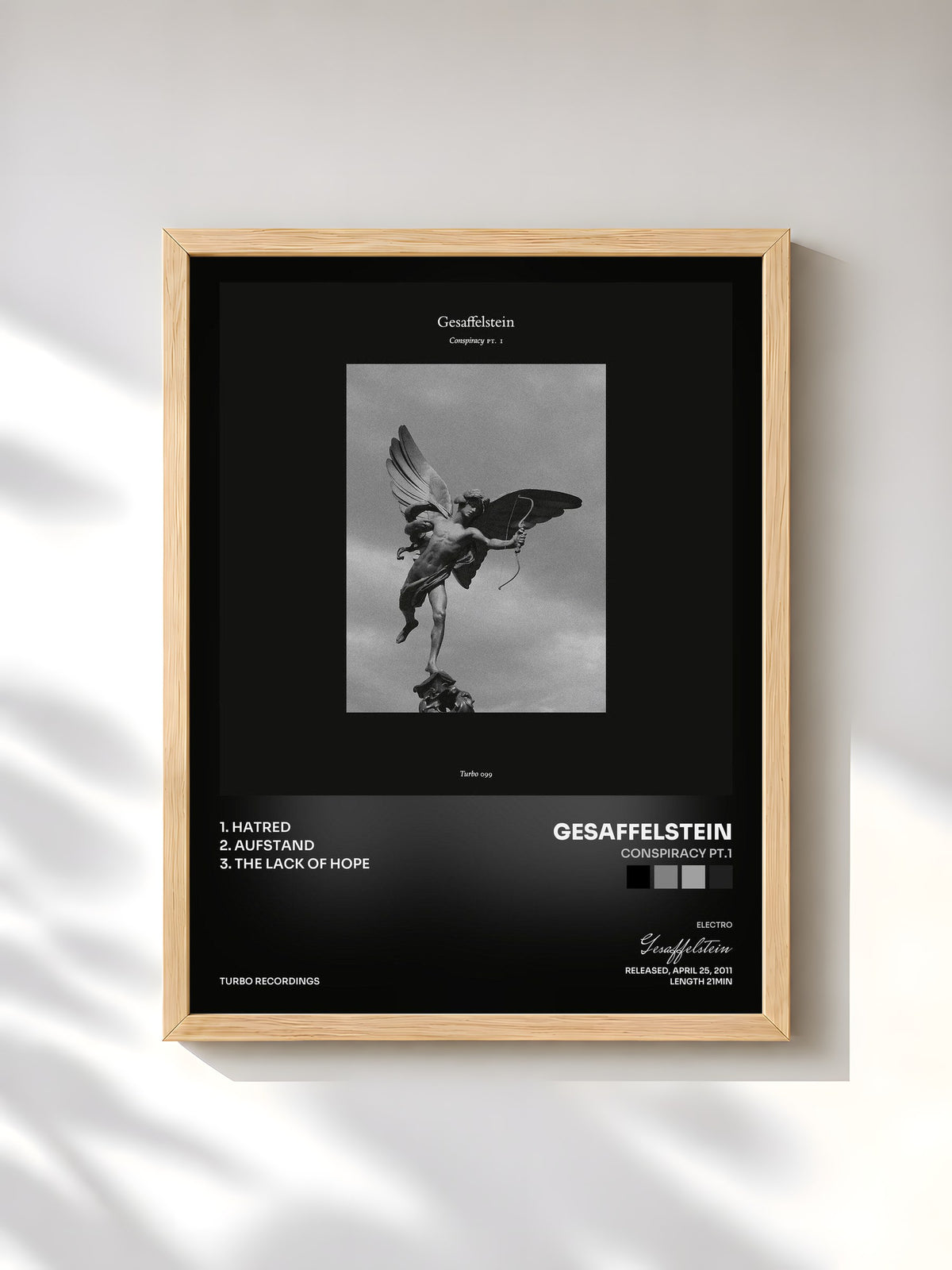 #bois Tableau de l'album Conspiracy Pt.1 de Gesaffelstein, cadre en bois brut, imprimé et encadré en France